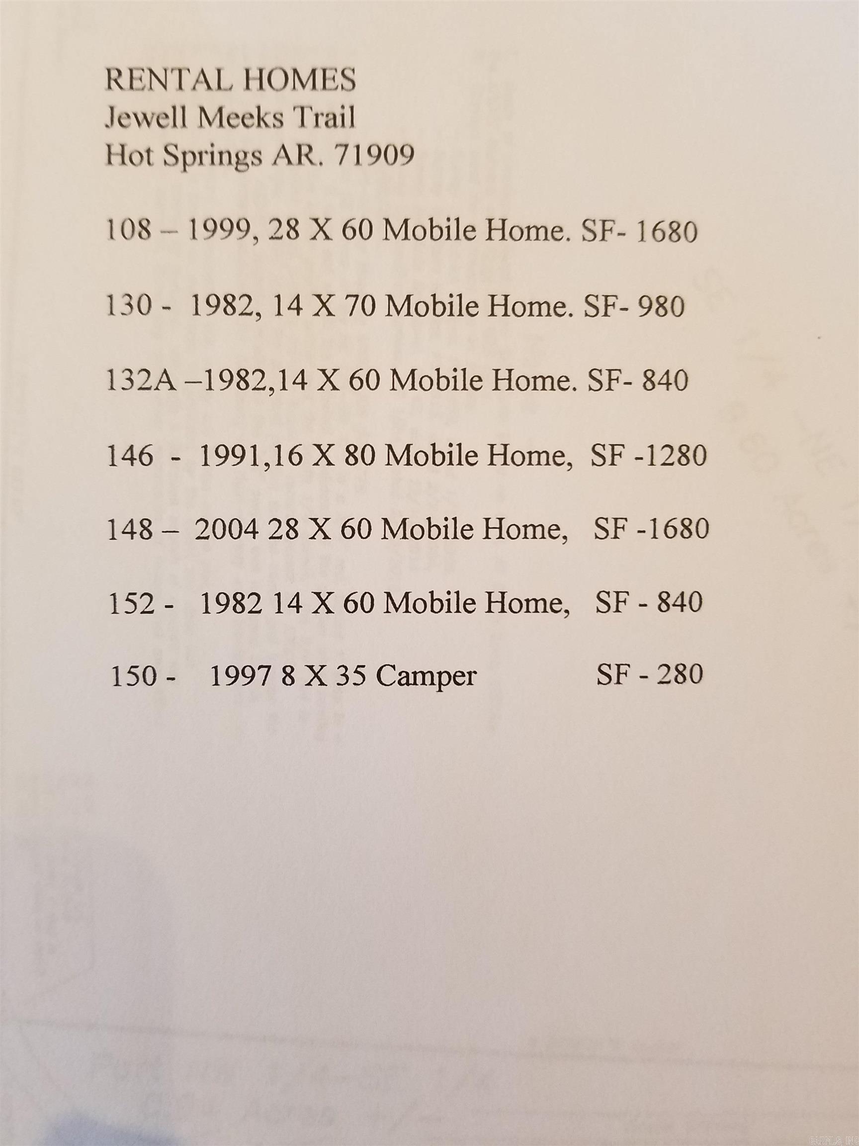 108 thru 152 Jewel Meeks  Hot Springs Village, AR