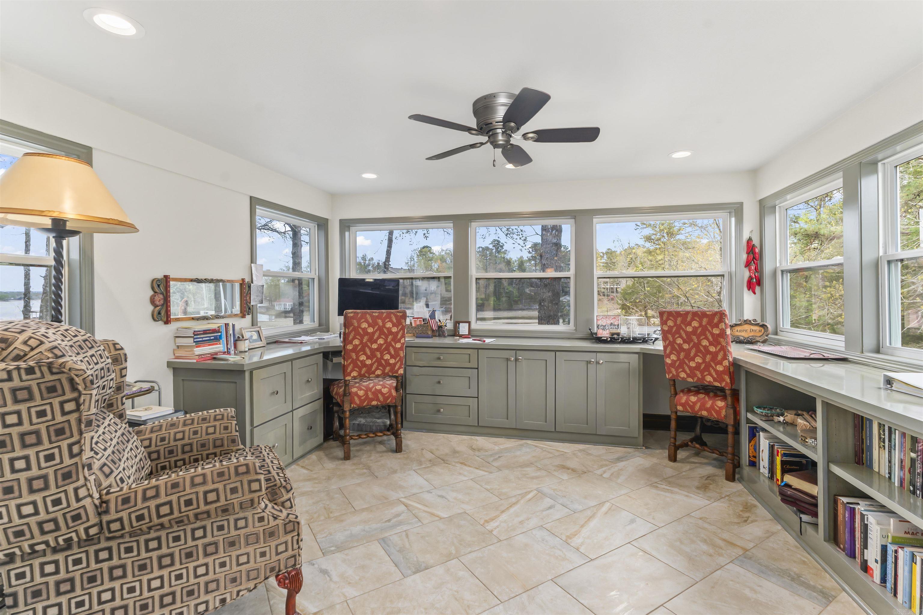 spacious home office with lake views