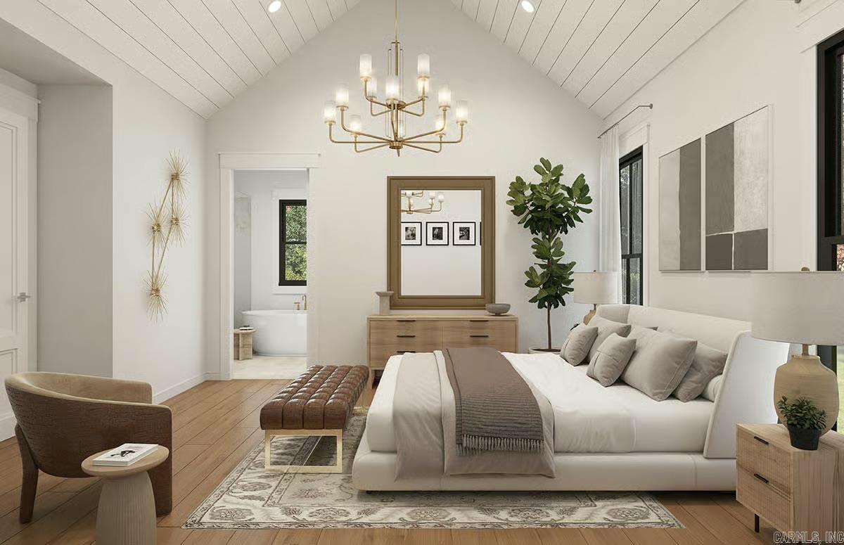 Digital rendering of the primary bedroom.