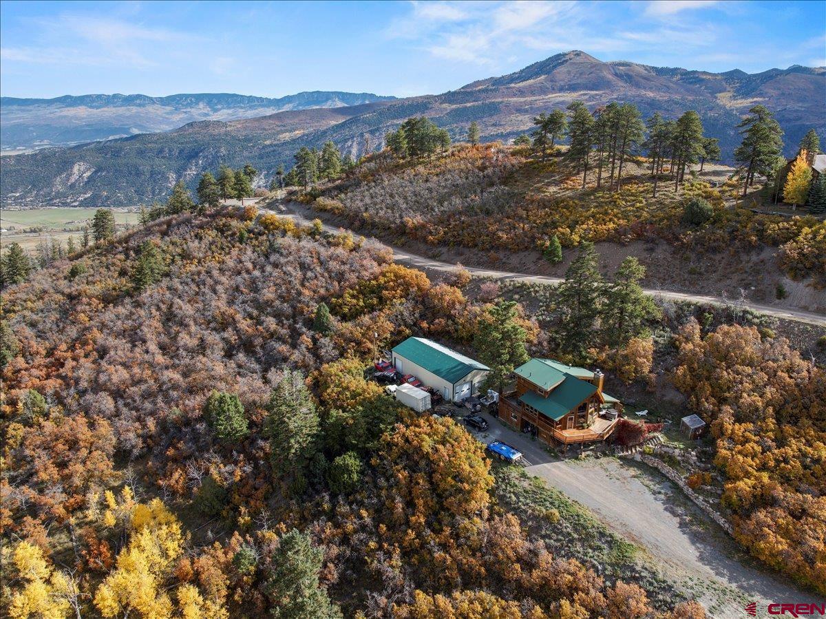 Set beneath towering pines with commanding views of Mt. Sneffels, this distinctive high-country home captures the beauty and quiet of Colorado living. Expansive windows frame the surrounding landscape, while warm wood details and generous outdoor spaces create an easy connection between the home and its natural setting. Multiple decks invite morning coffee, evening gatherings, and year-round enjoyment of the forest, valley, and mountain views, with thoughtful landscaping adding seasonal color throughout the property. Located within a gated subdivision with private National Forest access, recreation begins just beyond the neighborhood, offering endless opportunities to hike, explore, and enjoy the outdoors. An insulated workshop provides valuable additional space for vehicles, equipment, hobbies, or storage. Private, peaceful, and rich with character, this is a true Colorado retreat for those seeking remarkable scenery, room to breathe, and the mountain lifestyle at its best.