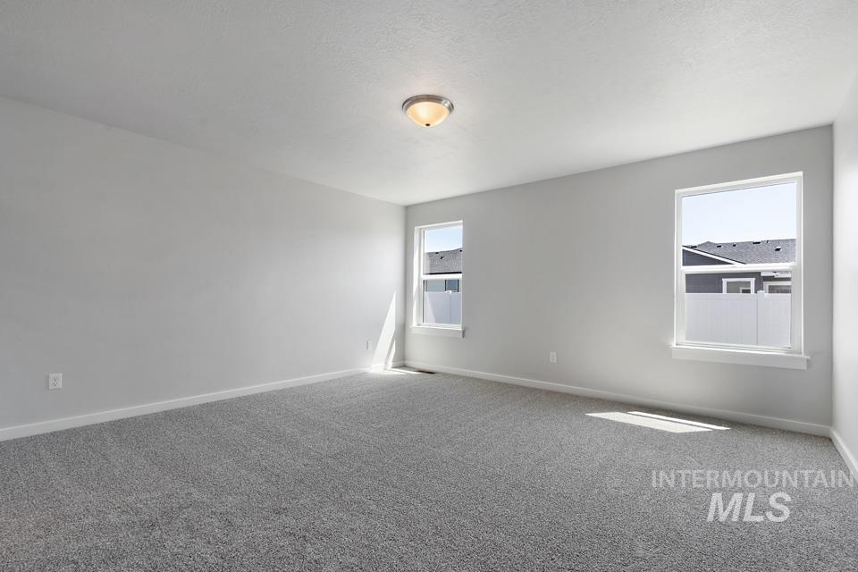 Unfurnished room with carpet flooring and a textured ceiling
