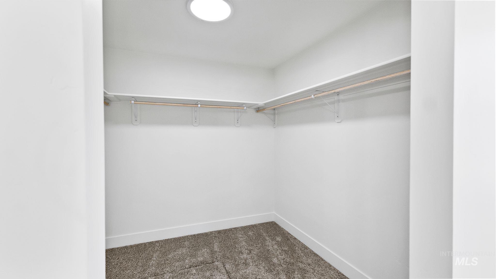 Walk in closet with dark carpet