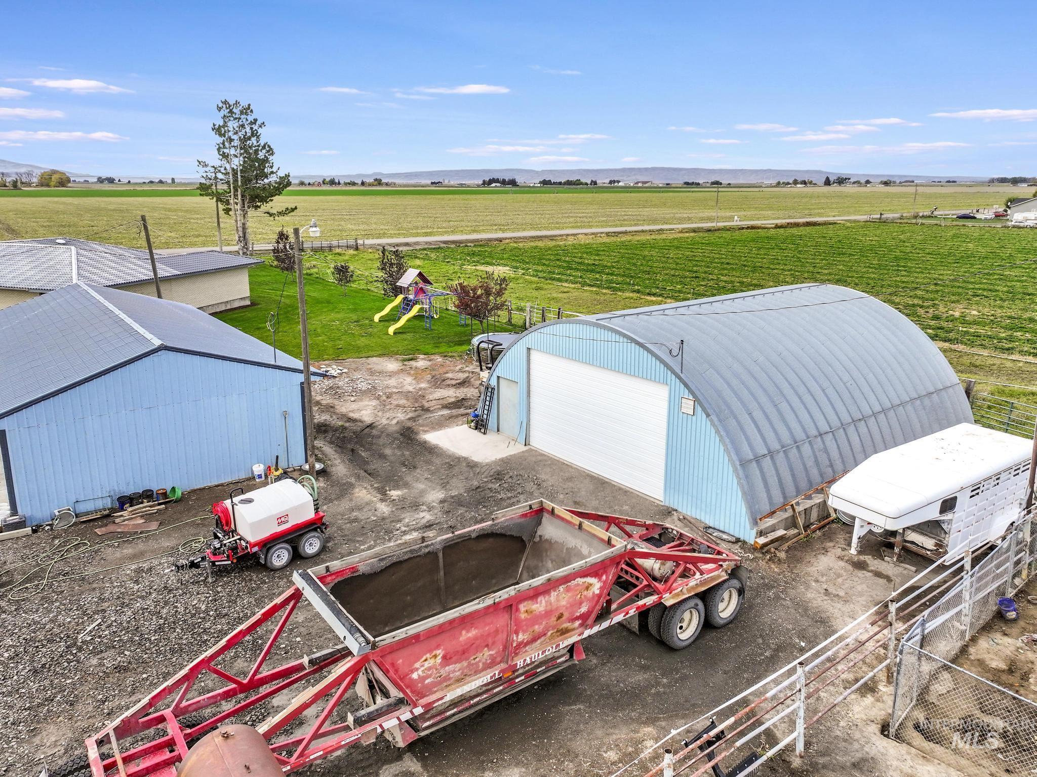 View of rural area with large plots for crops