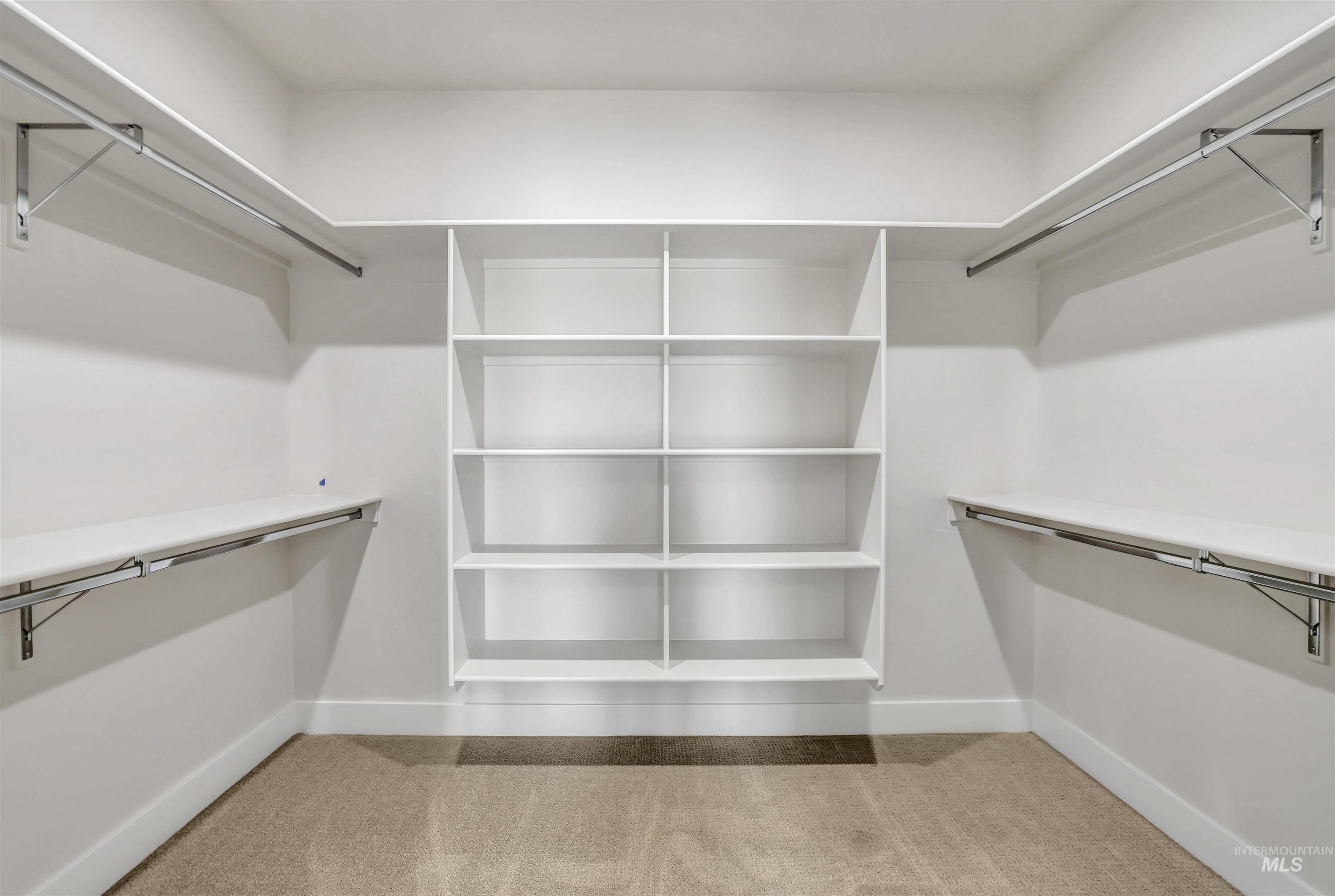 Walk in closet with carpet flooring