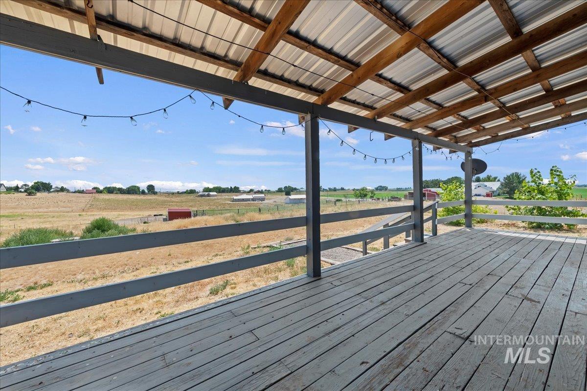 Covered deck with view of countryside