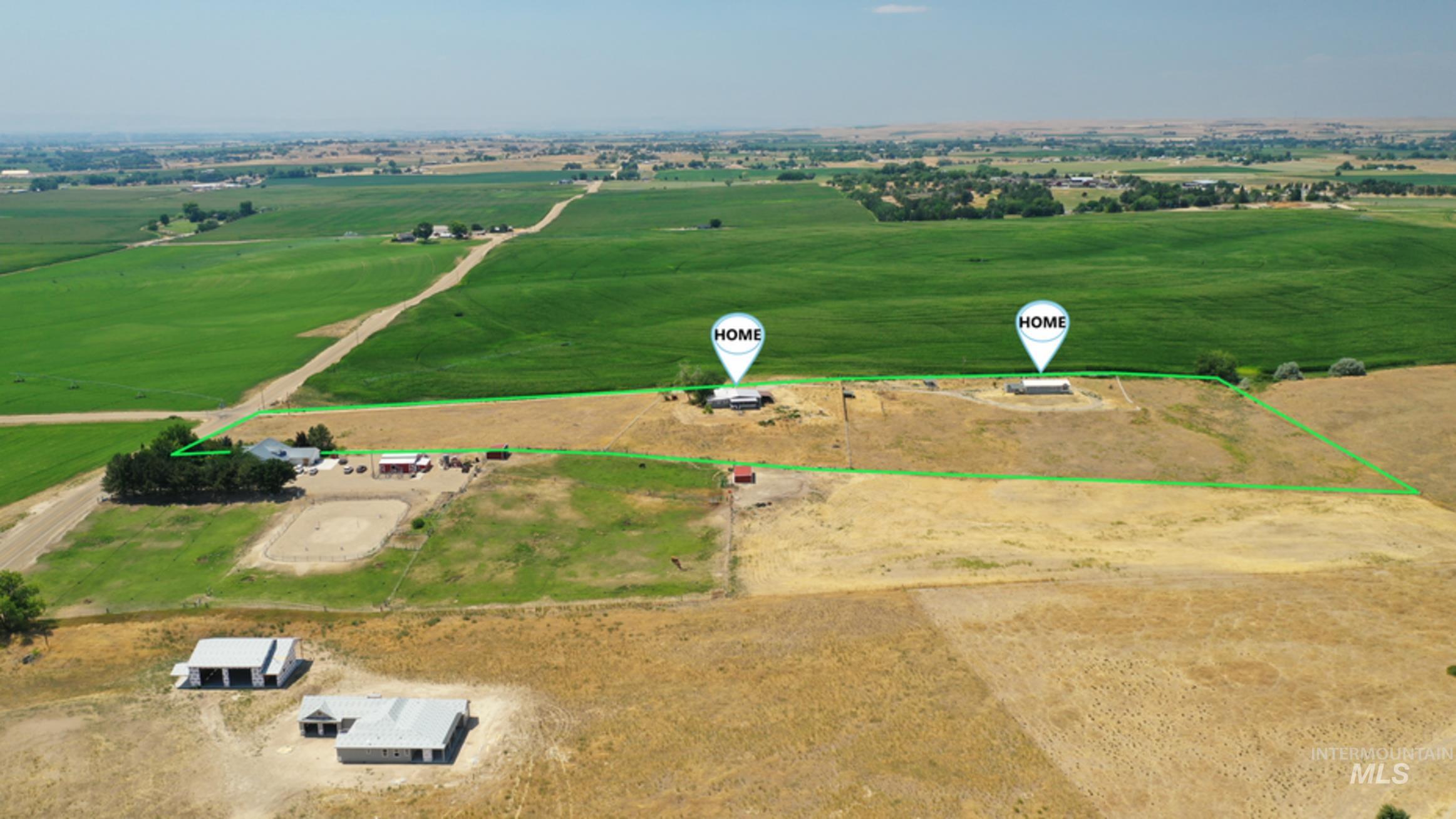 Overview of rural landscape featuring property boundaries highlighted