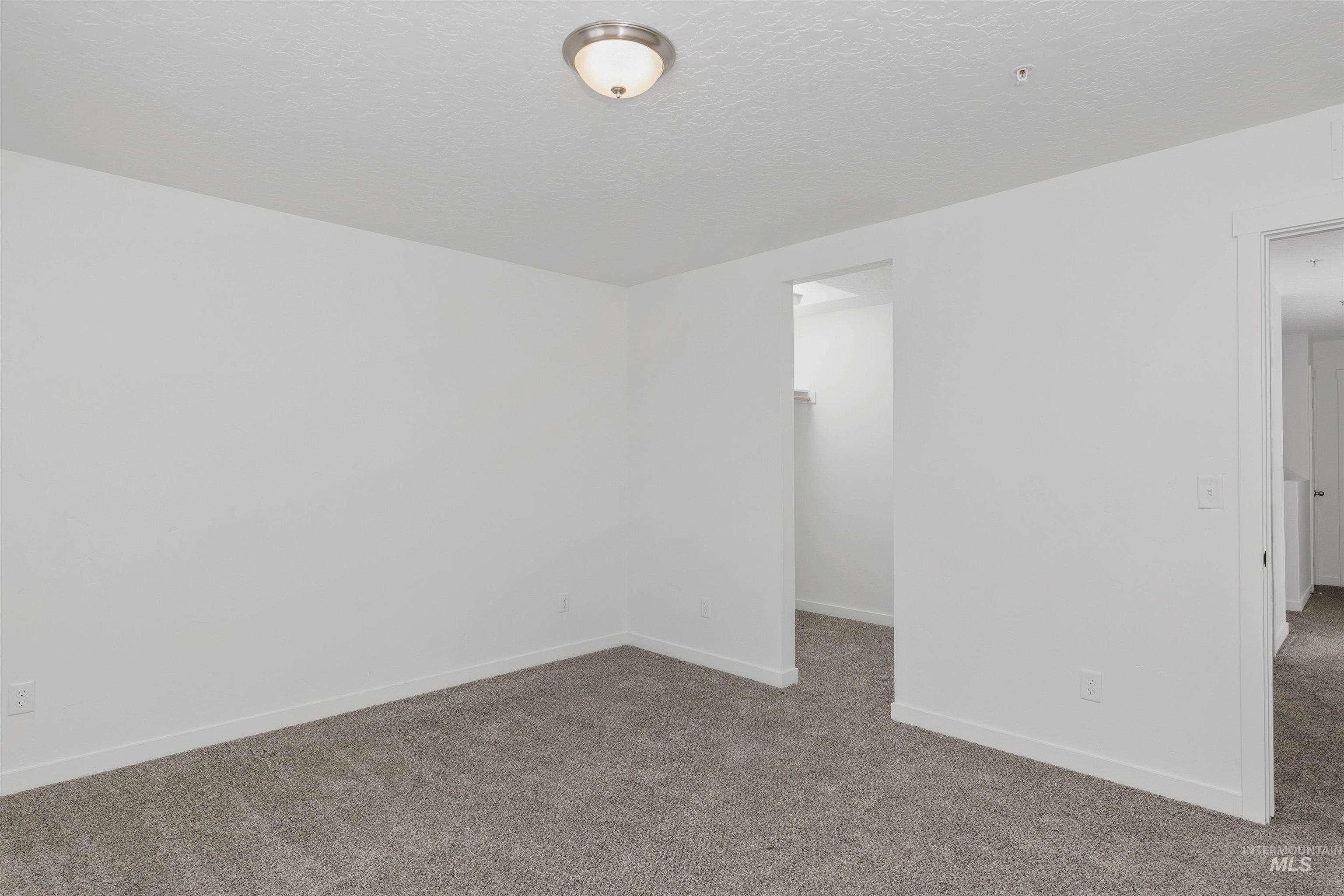 Empty room featuring carpet floors and a textured ceiling