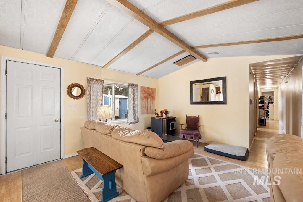 Living area with wood finished floors