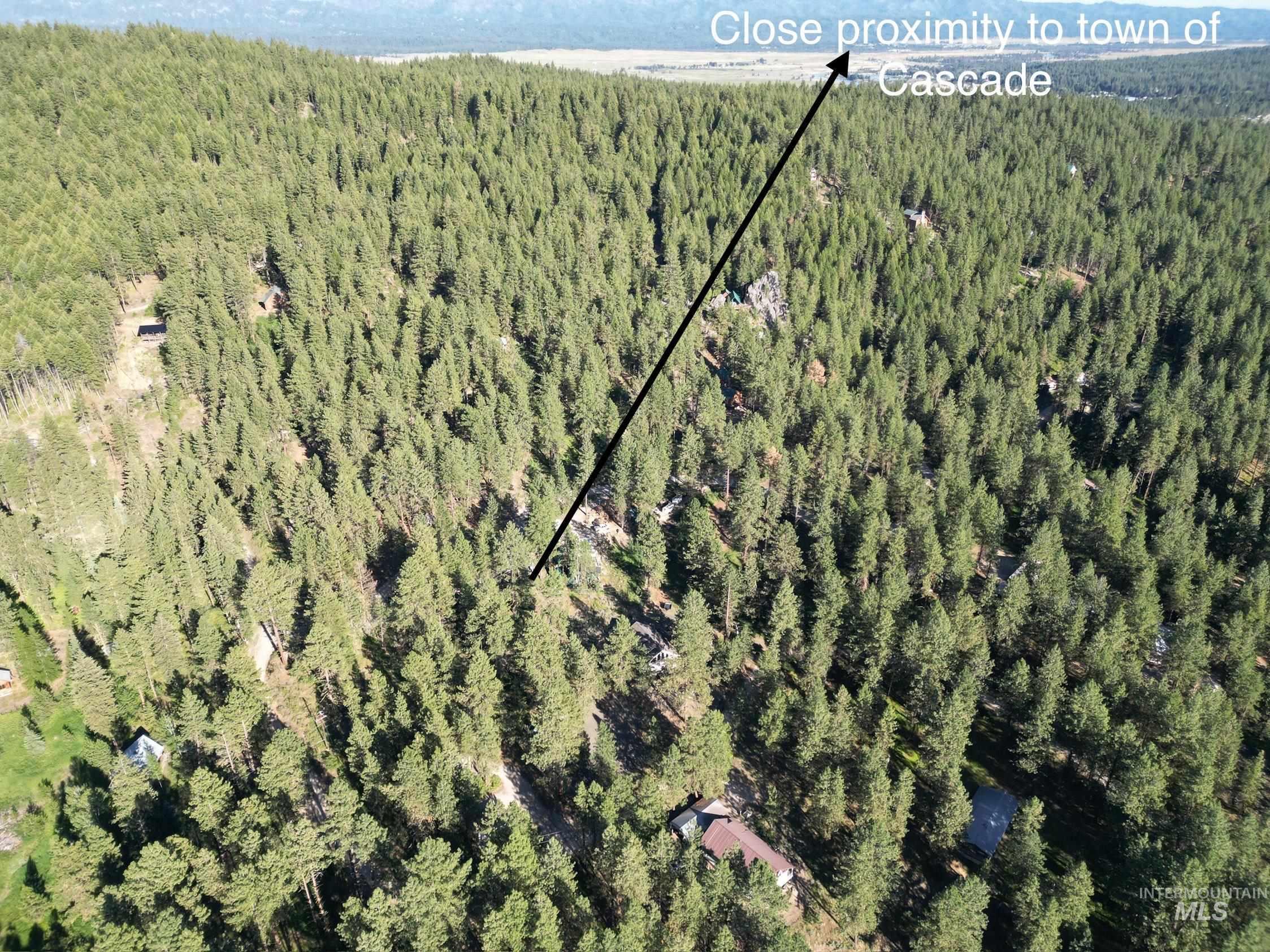 Aerial overview of property's location with a forest
