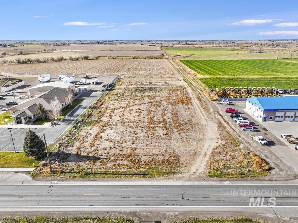 Overview of rural landscape with large plots for crops