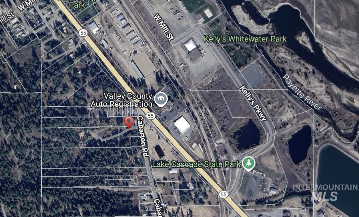 Aerial overview of property's location featuring property boundaries highlighted
