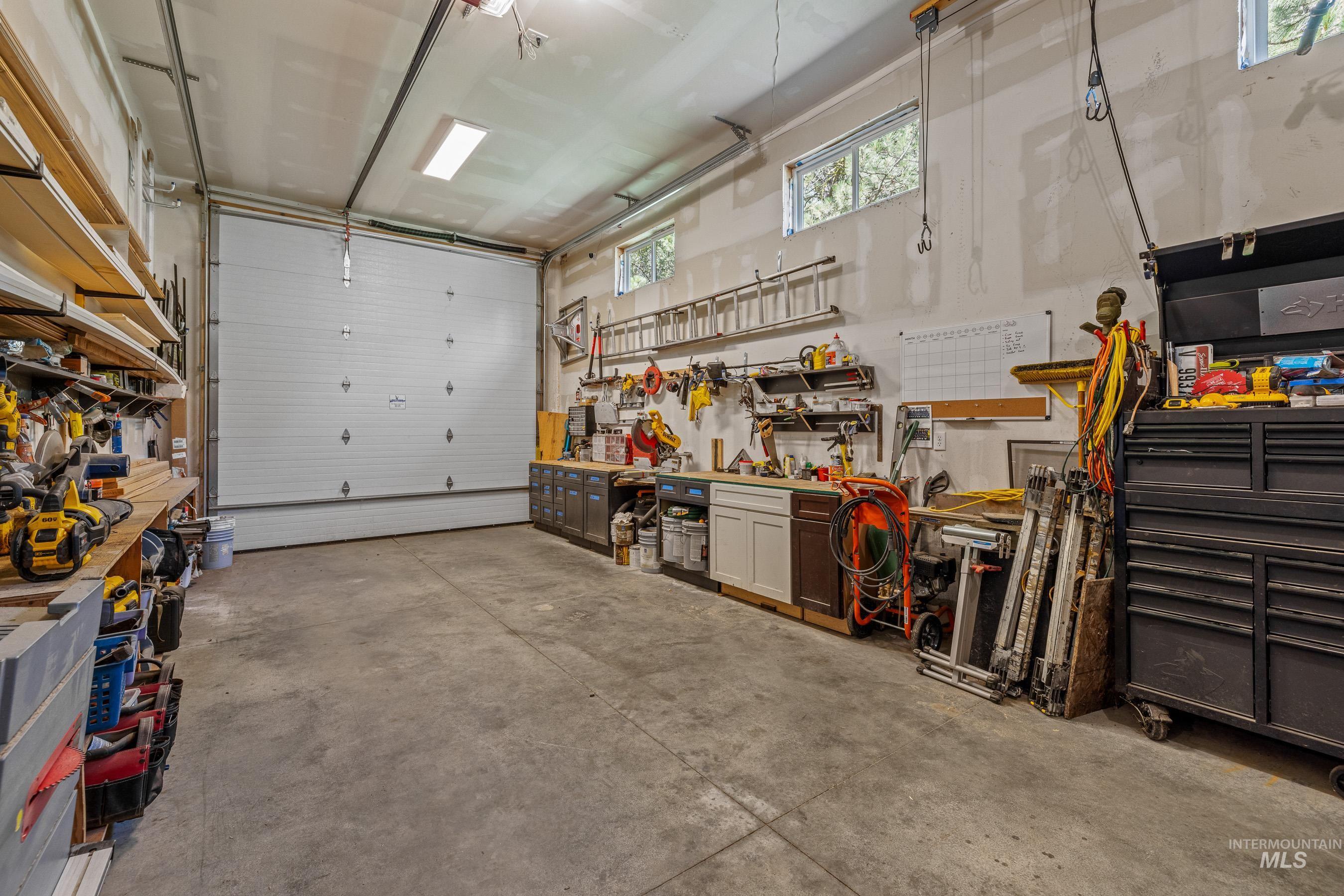 Garage with a workshop area