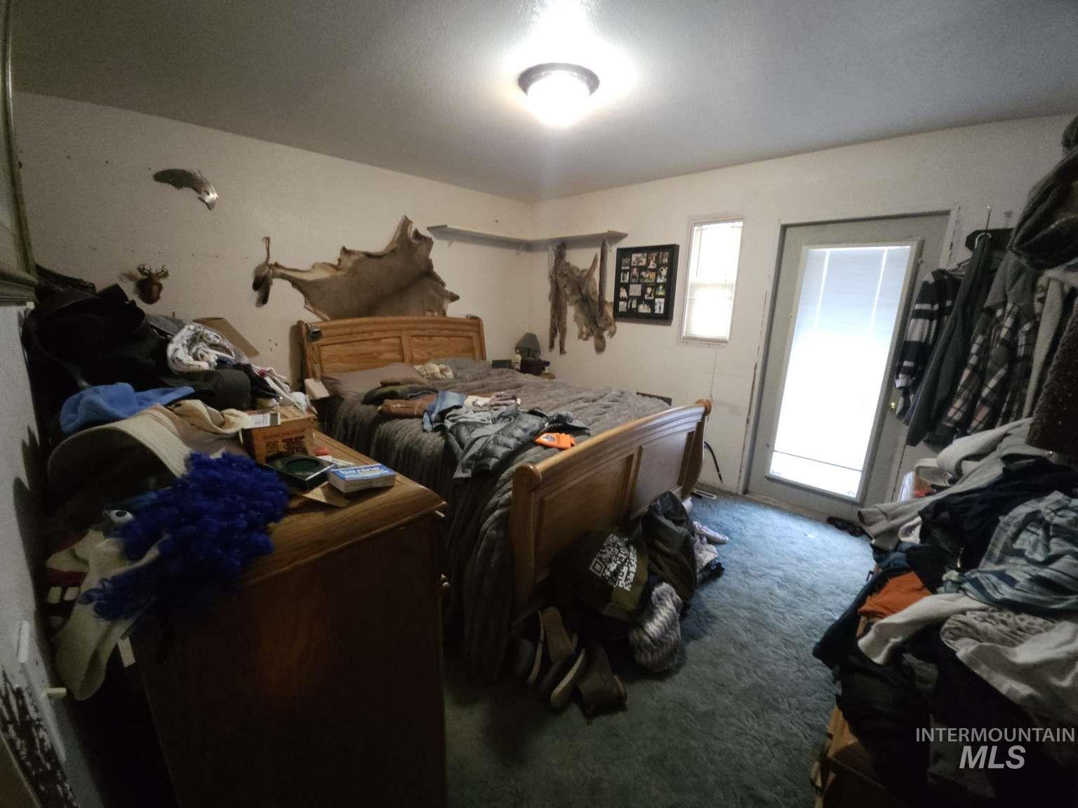 Bedroom featuring carpet flooring and access to outside