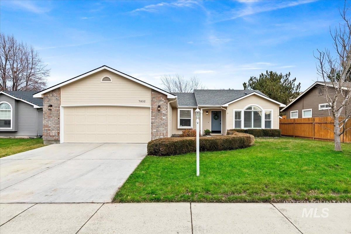 Contemporary Single story home featuring 2 car driveway, an attached garage, brick columns on garage, Newer Architectural Grade Roof installed in 2019!