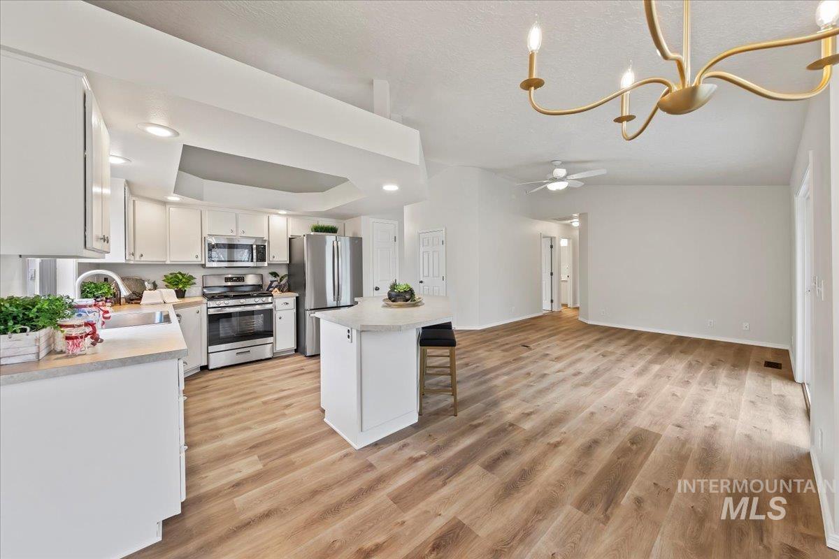 Sunny Kitchen w/Freshly Painted Cabinets, Kitchen Island, Brand new SS Sink & Faucet, Beautiful New Luxury Vinyl Plank Flooring!