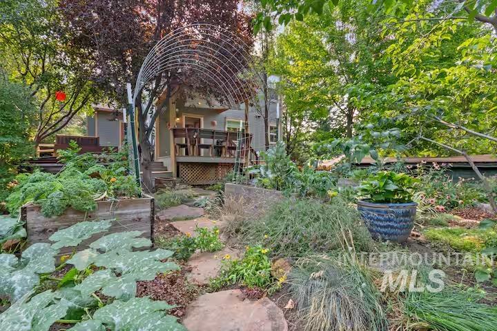 View of yard featuring a wooden deck