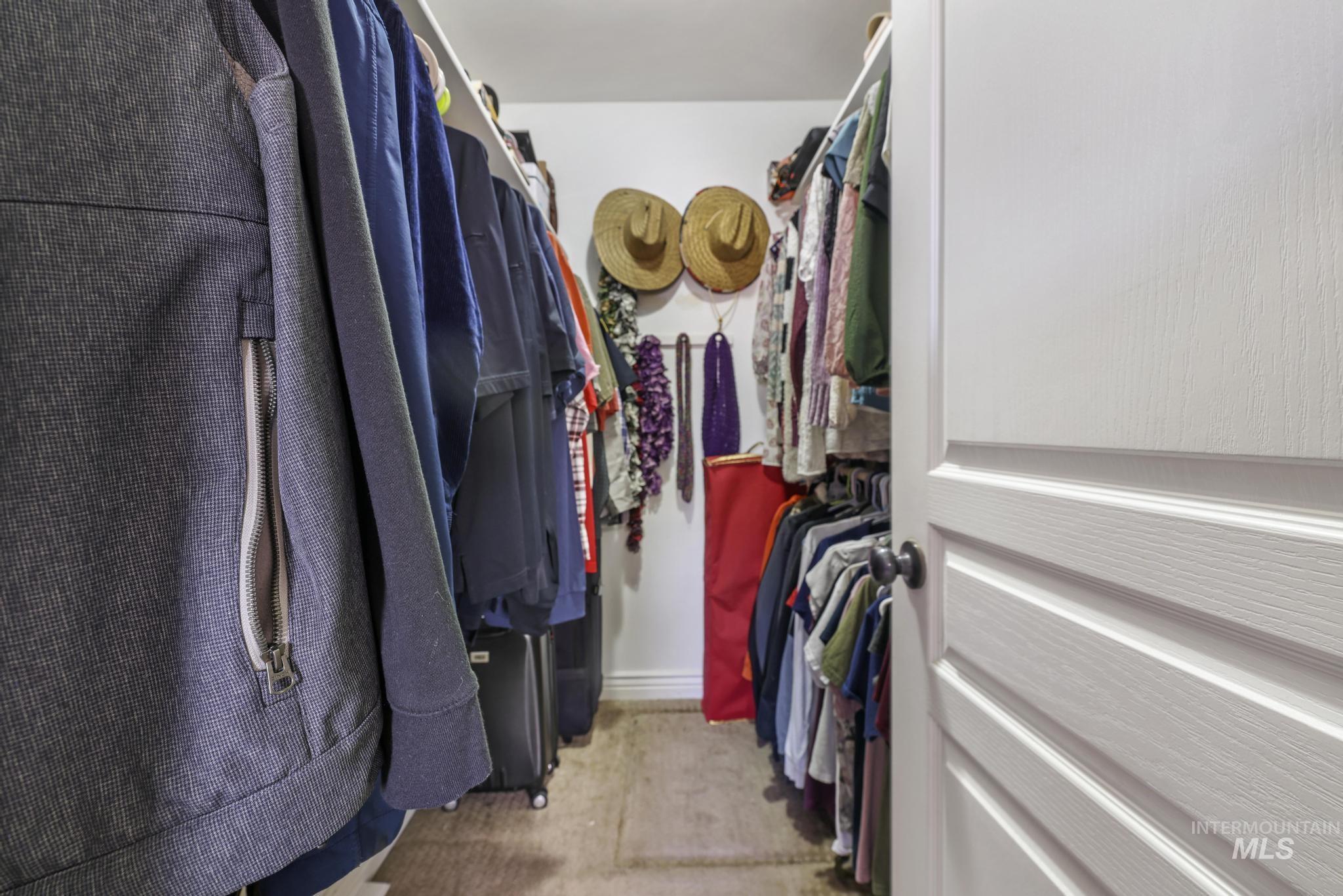 Spacious closet with light carpet