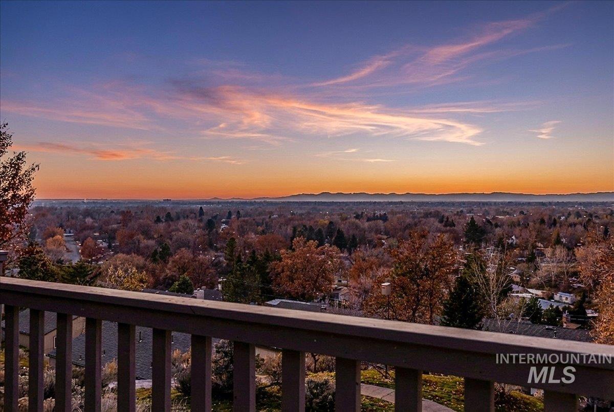 View of balcony at dusk