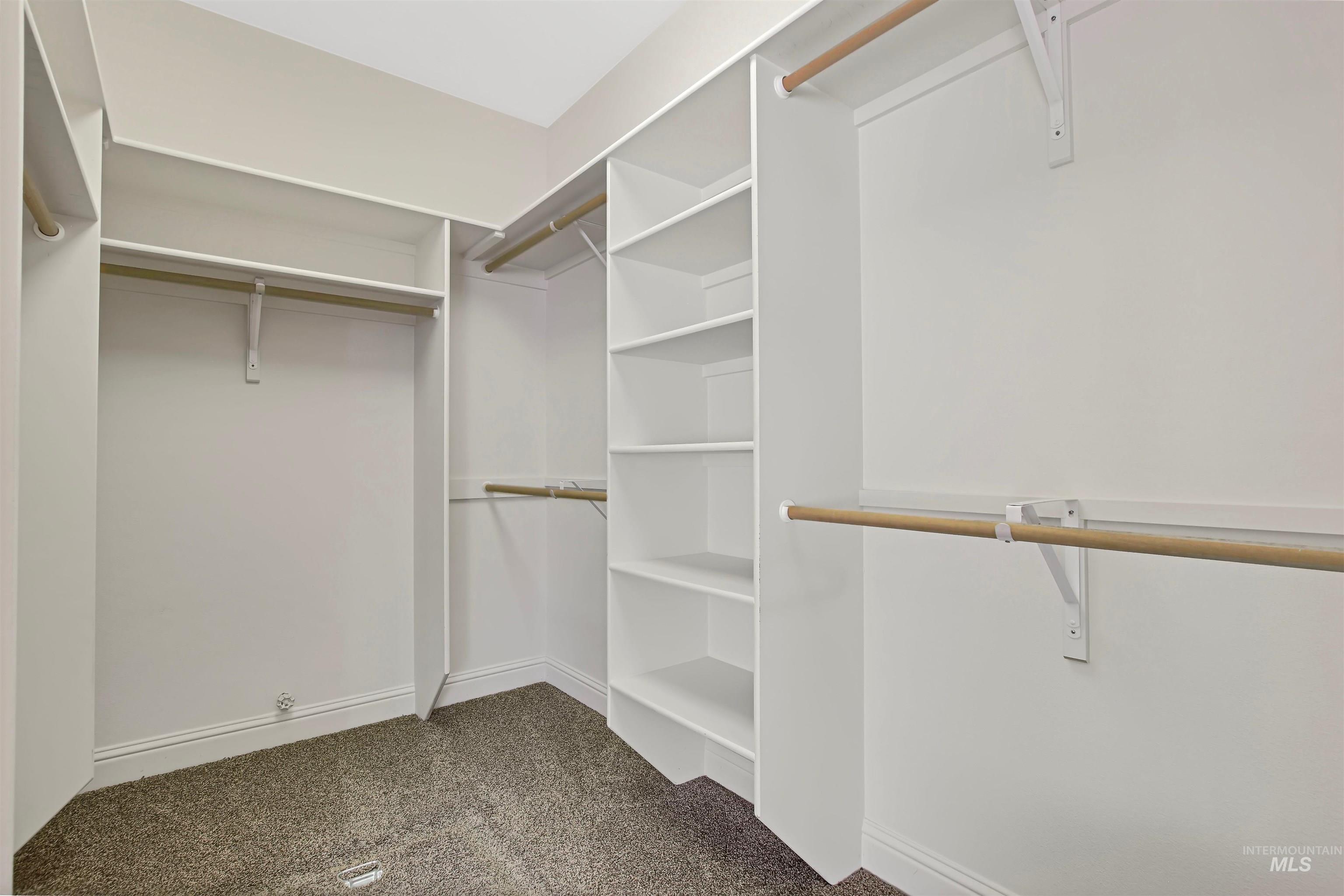 Walk in closet with dark carpet