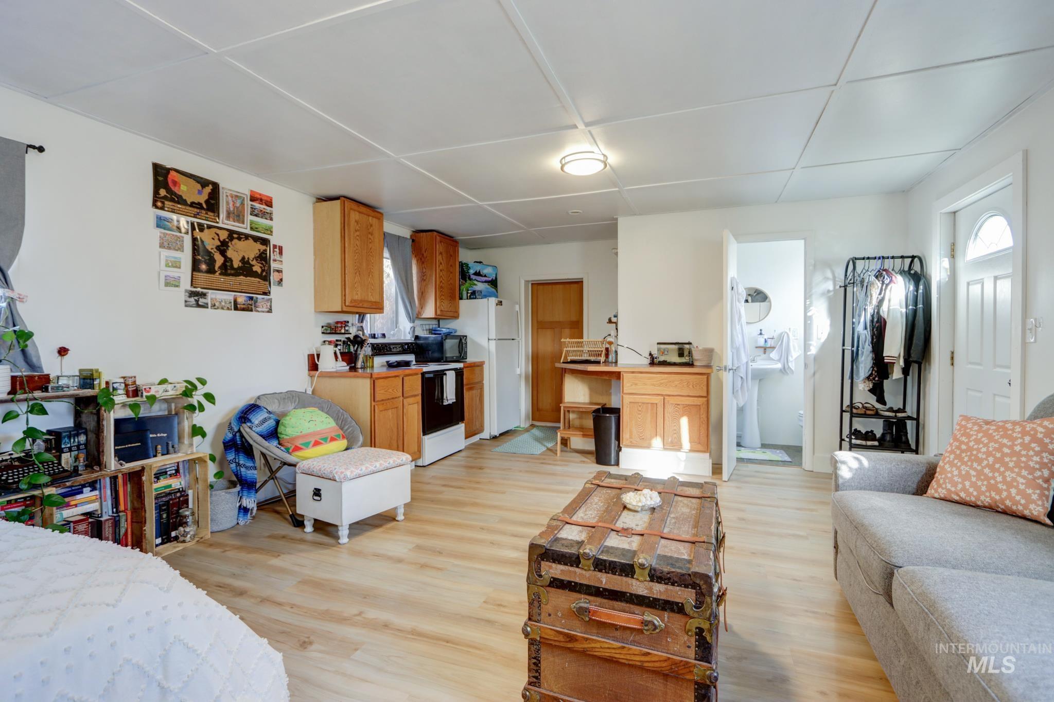 Bedroom with light wood-style flooring