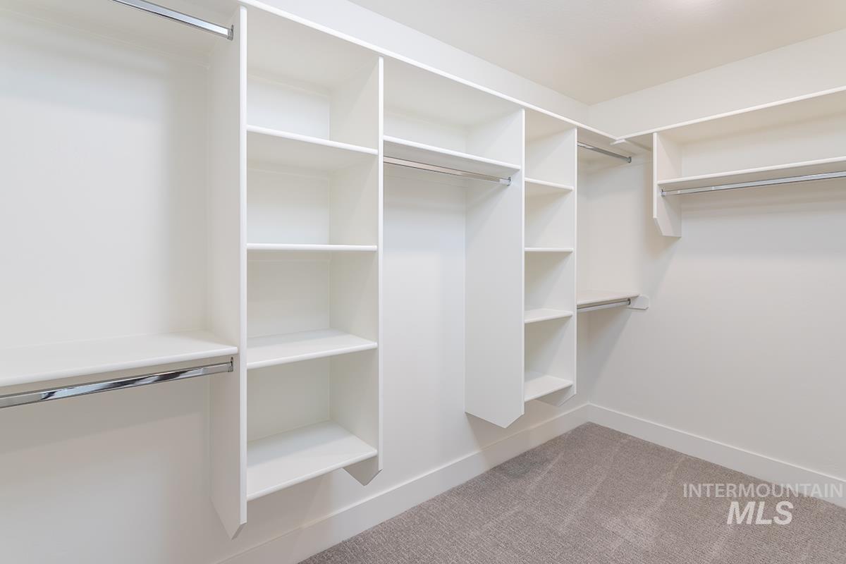 Spacious closet with light colored carpet