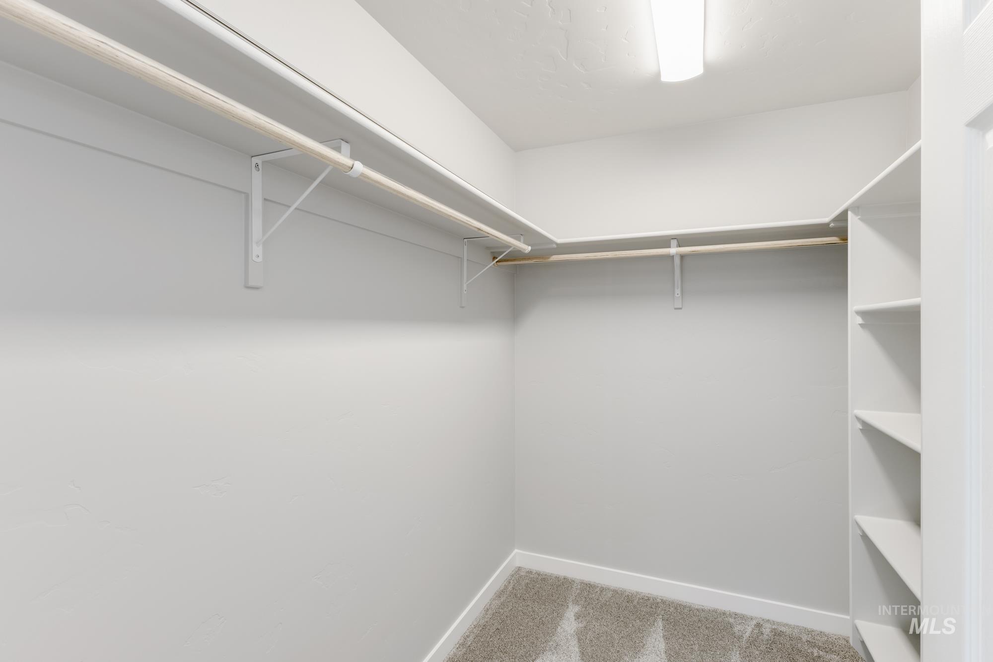 Spacious closet with light colored carpet