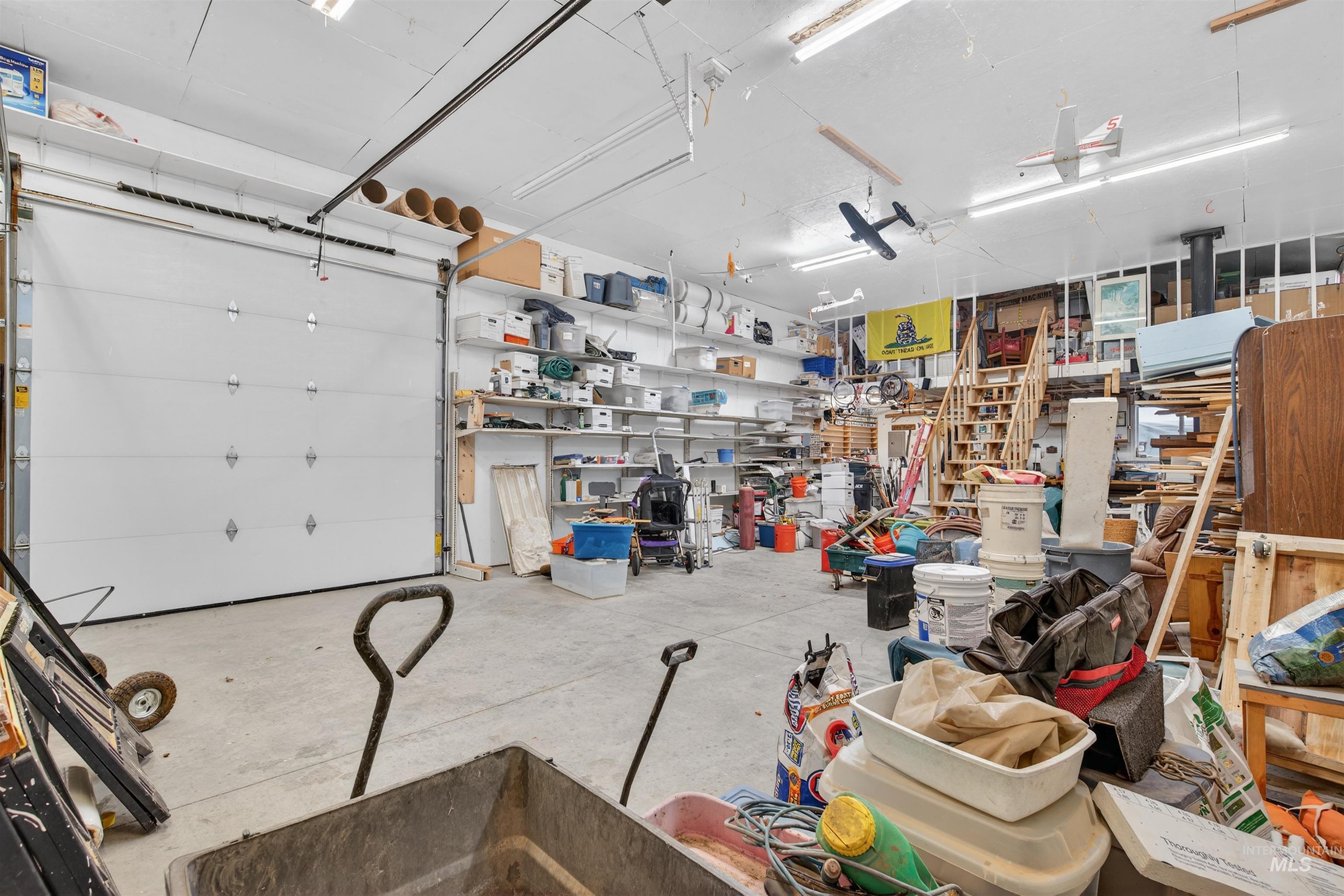 Garage with a workshop area