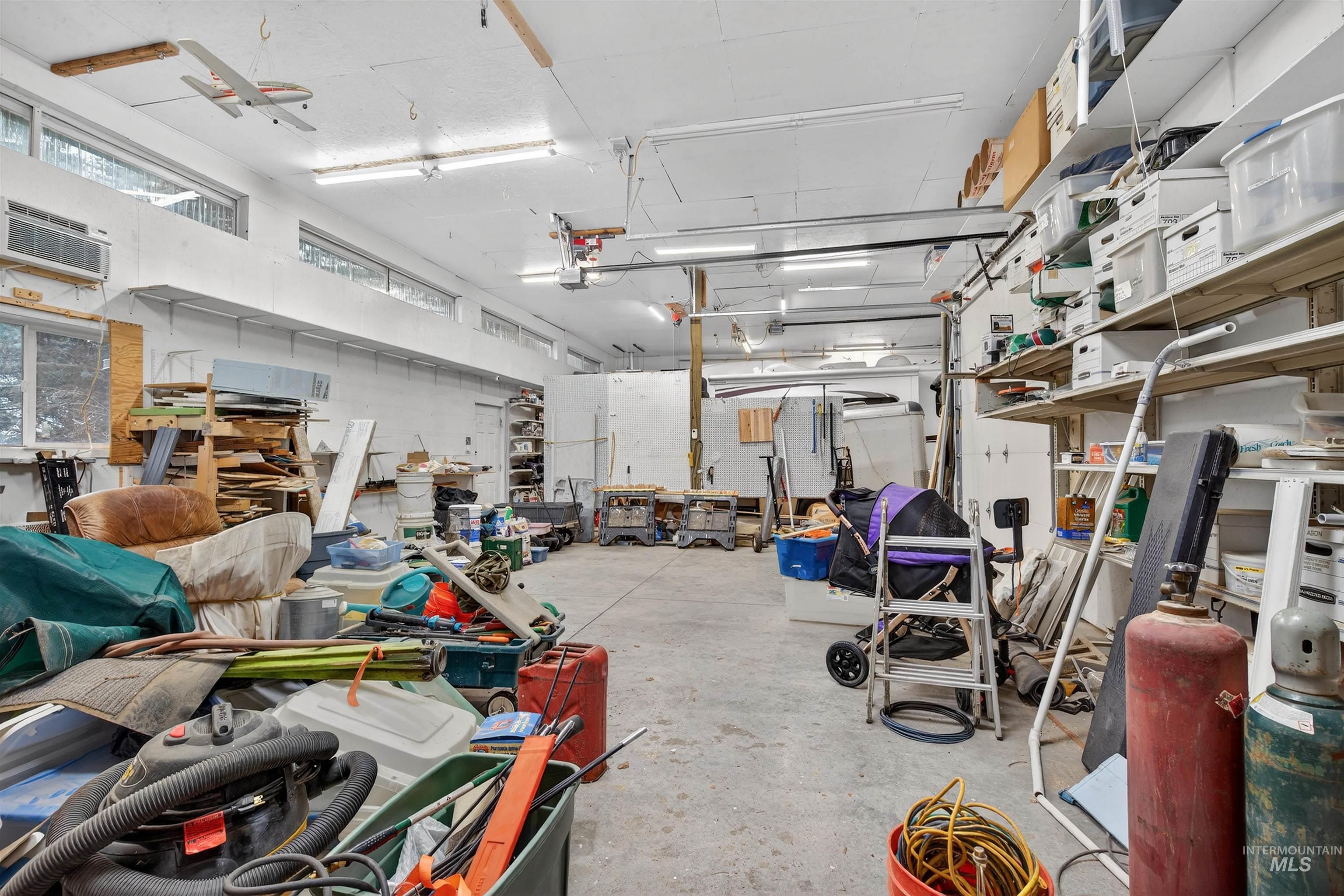 Garage with a workshop area