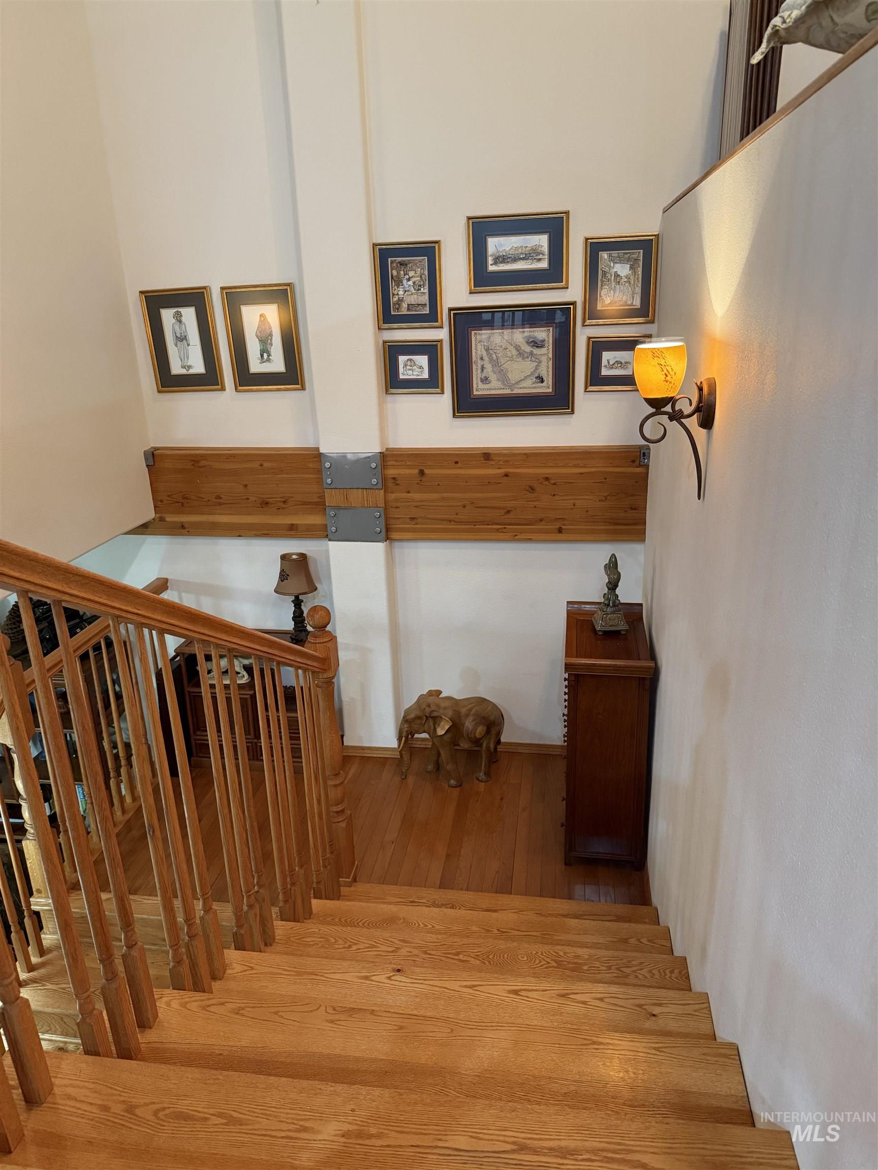 Stairs with hardwood / wood-style flooring