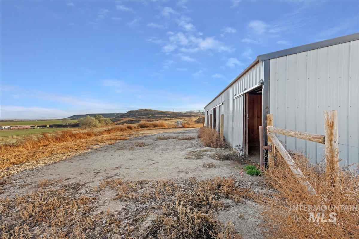 View of road with an outbuilding