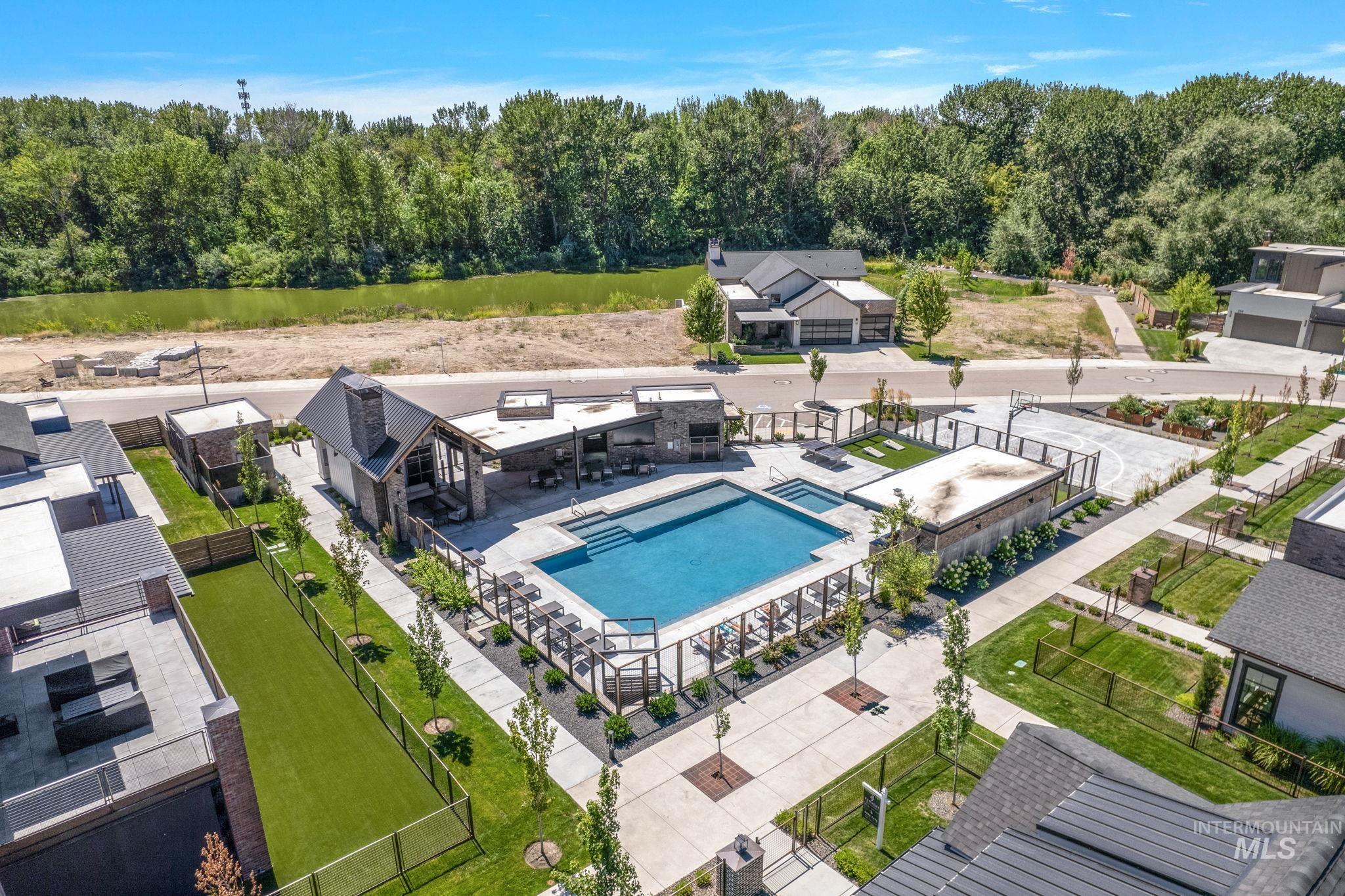 Aerial view of a pool