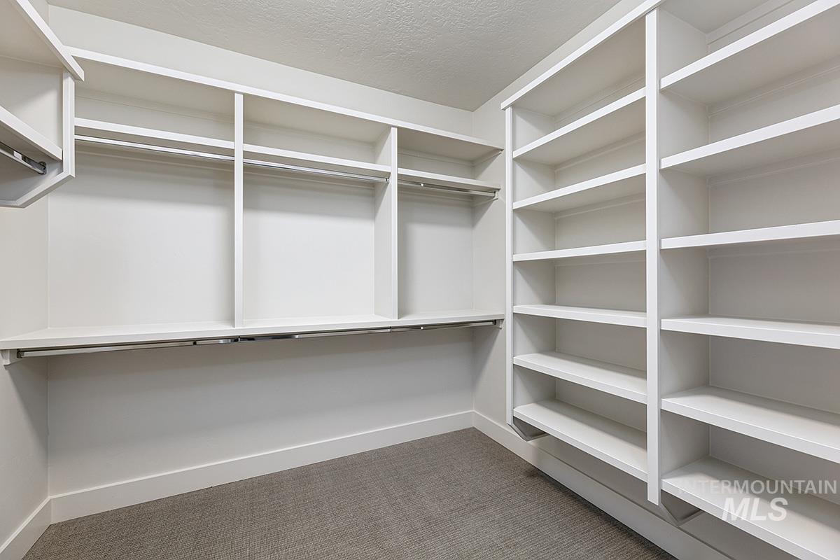 Walk in closet with light carpet