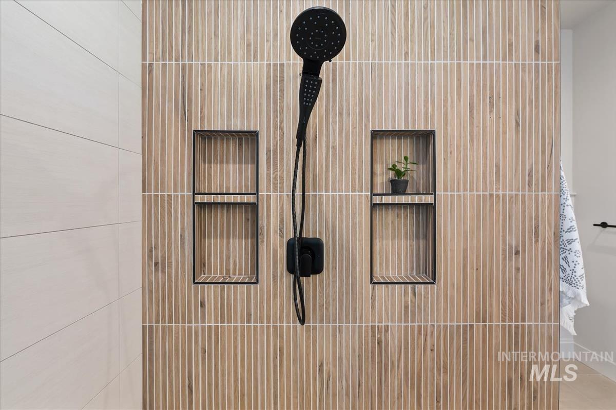 Bathroom view of tiled shower