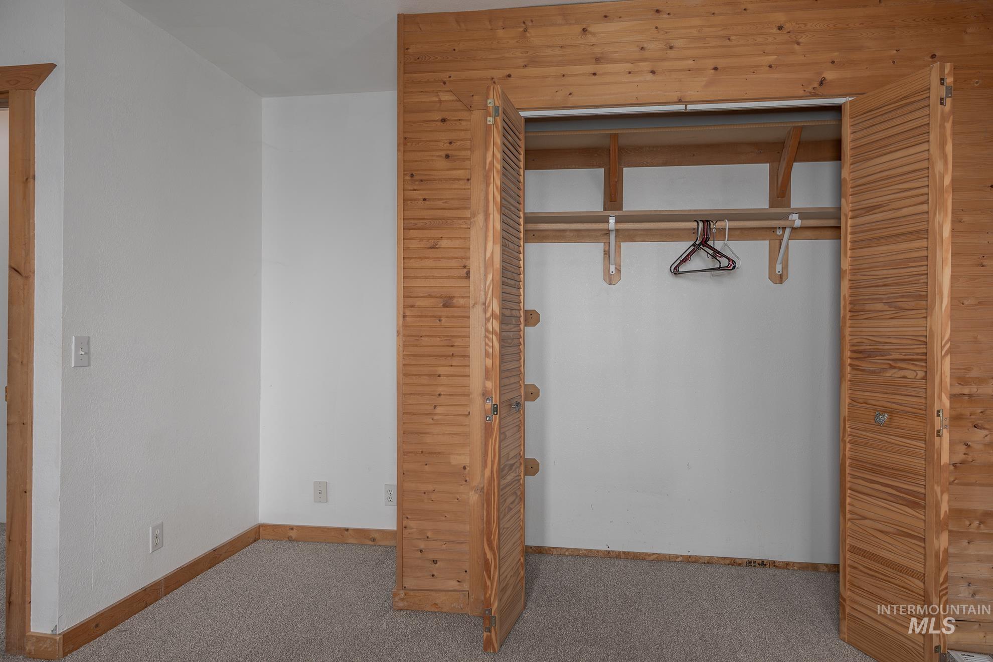 Unfurnished bedroom featuring carpet flooring and a closet
