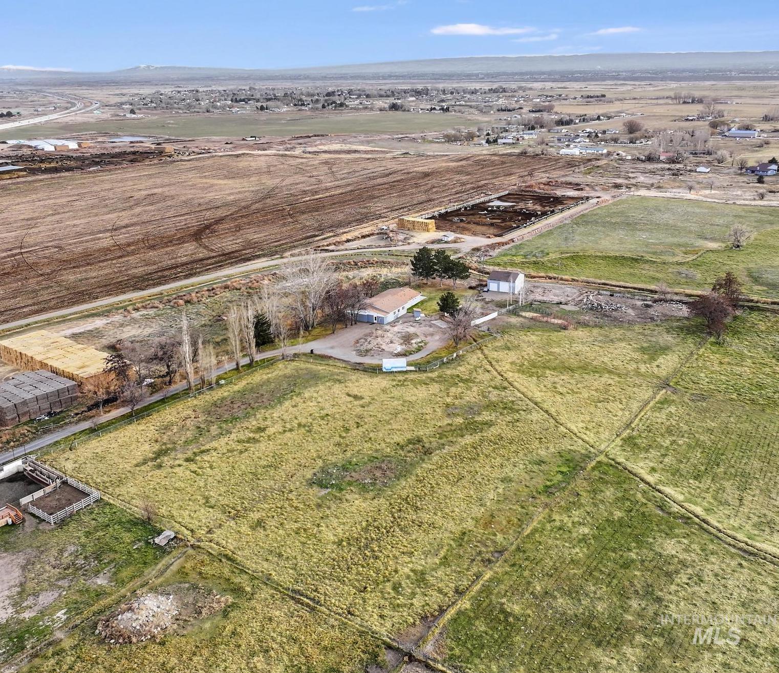 Aerial overview of property's location with rural landscape