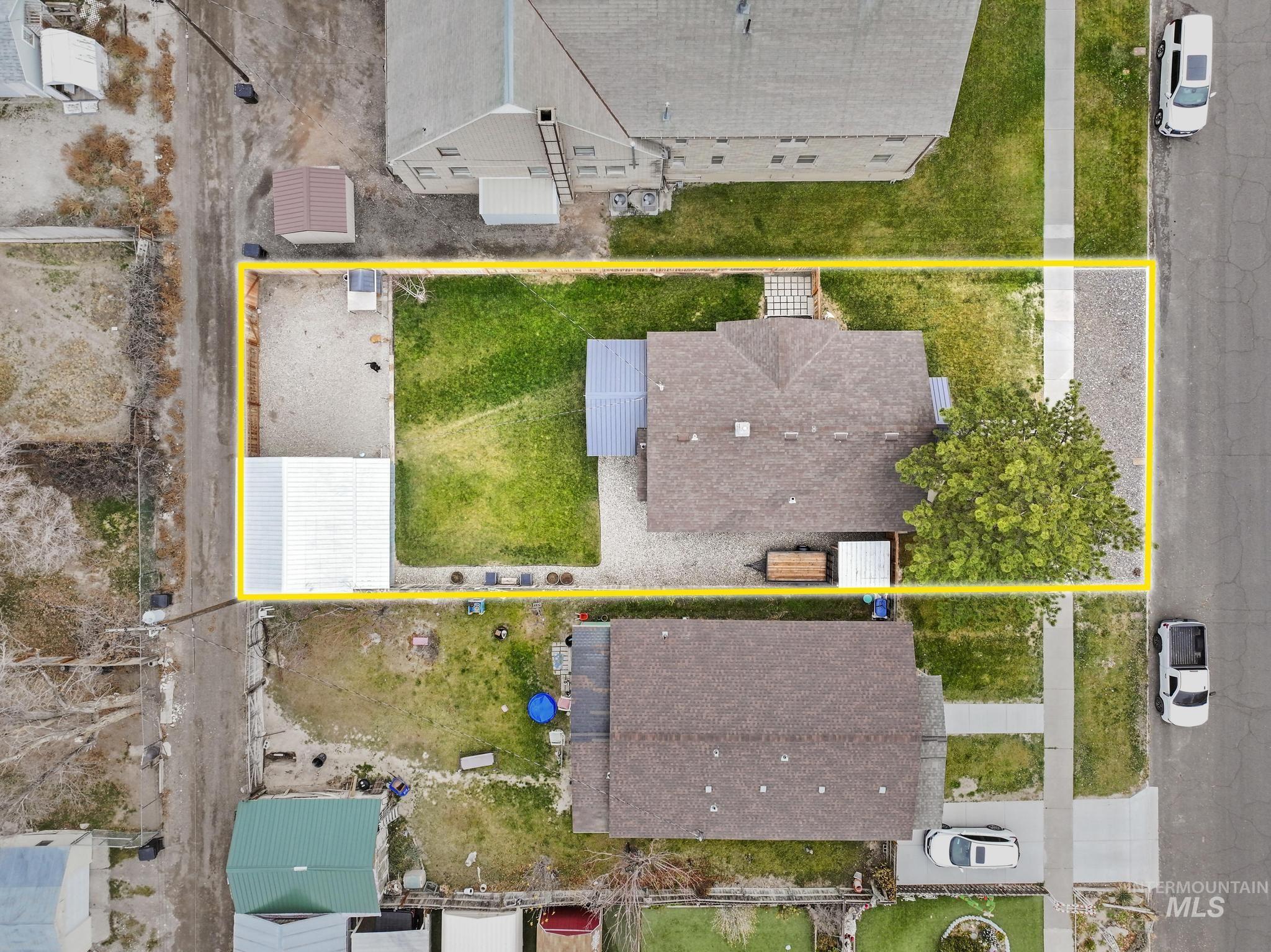 Aerial overview of property's location with property parcel outlined