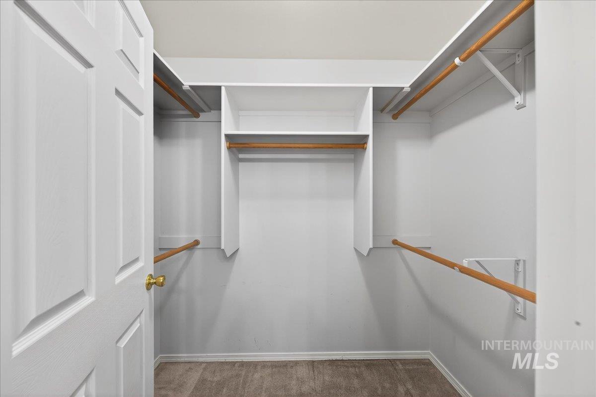 Walk in closet with carpet floors