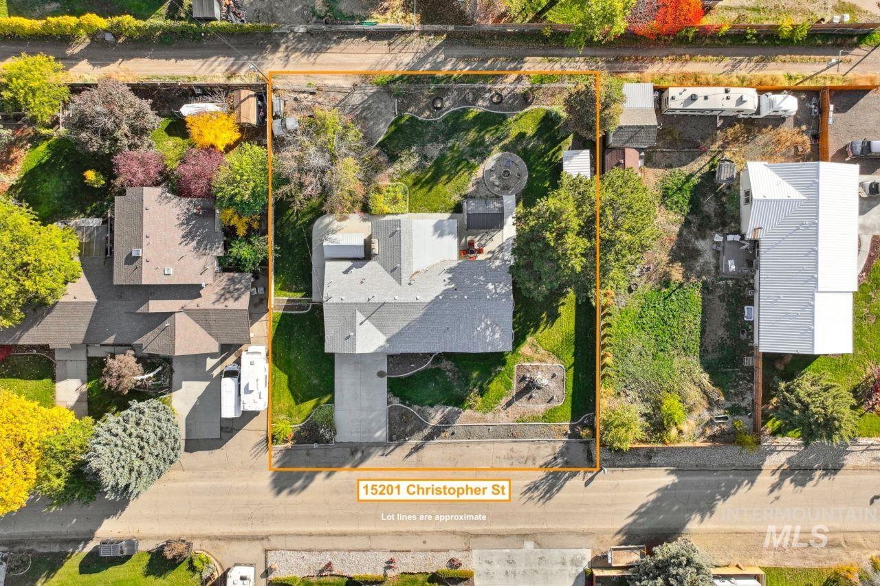 Aerial overview of property's location featuring property parcel outlined