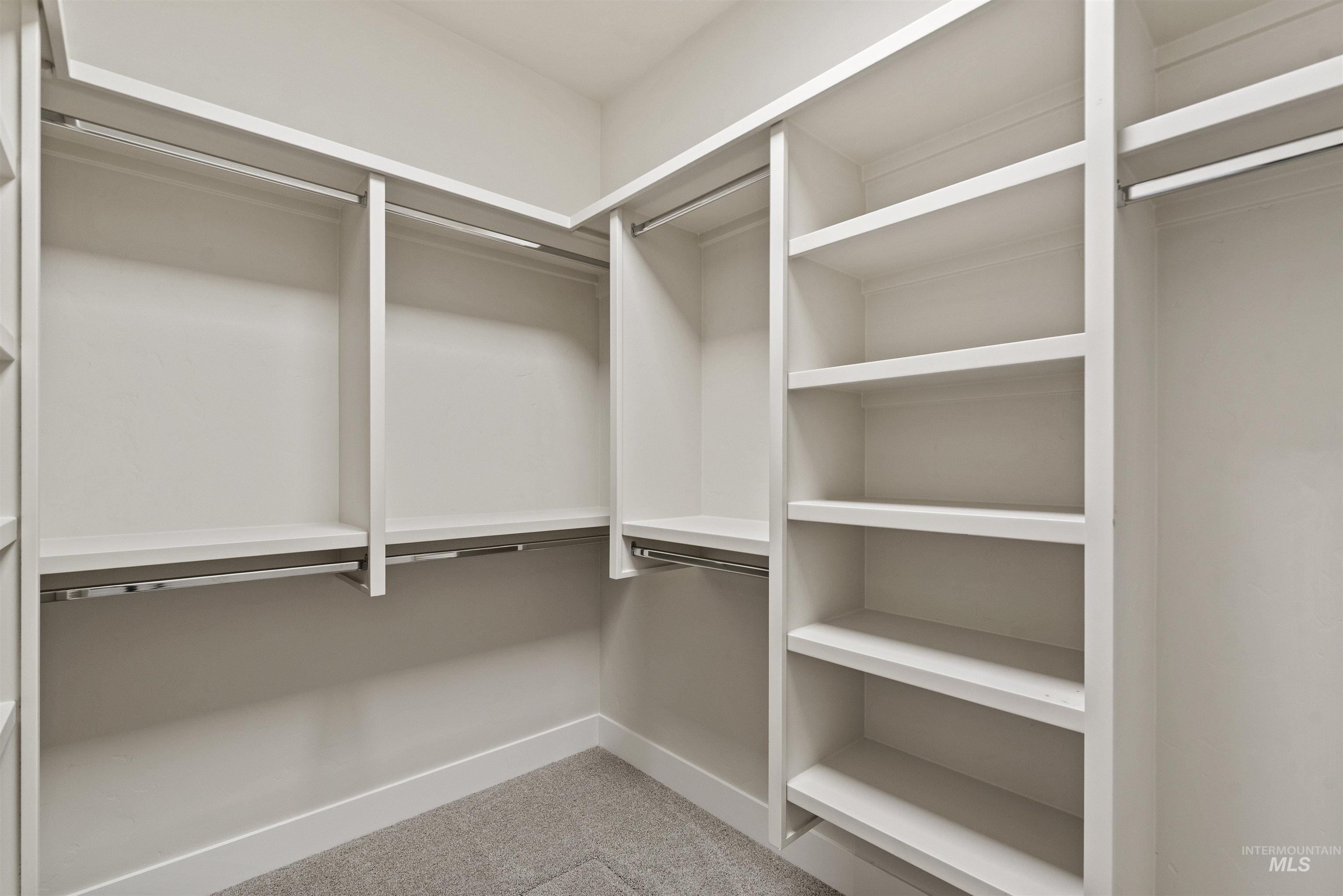 Spacious closet with light carpet
