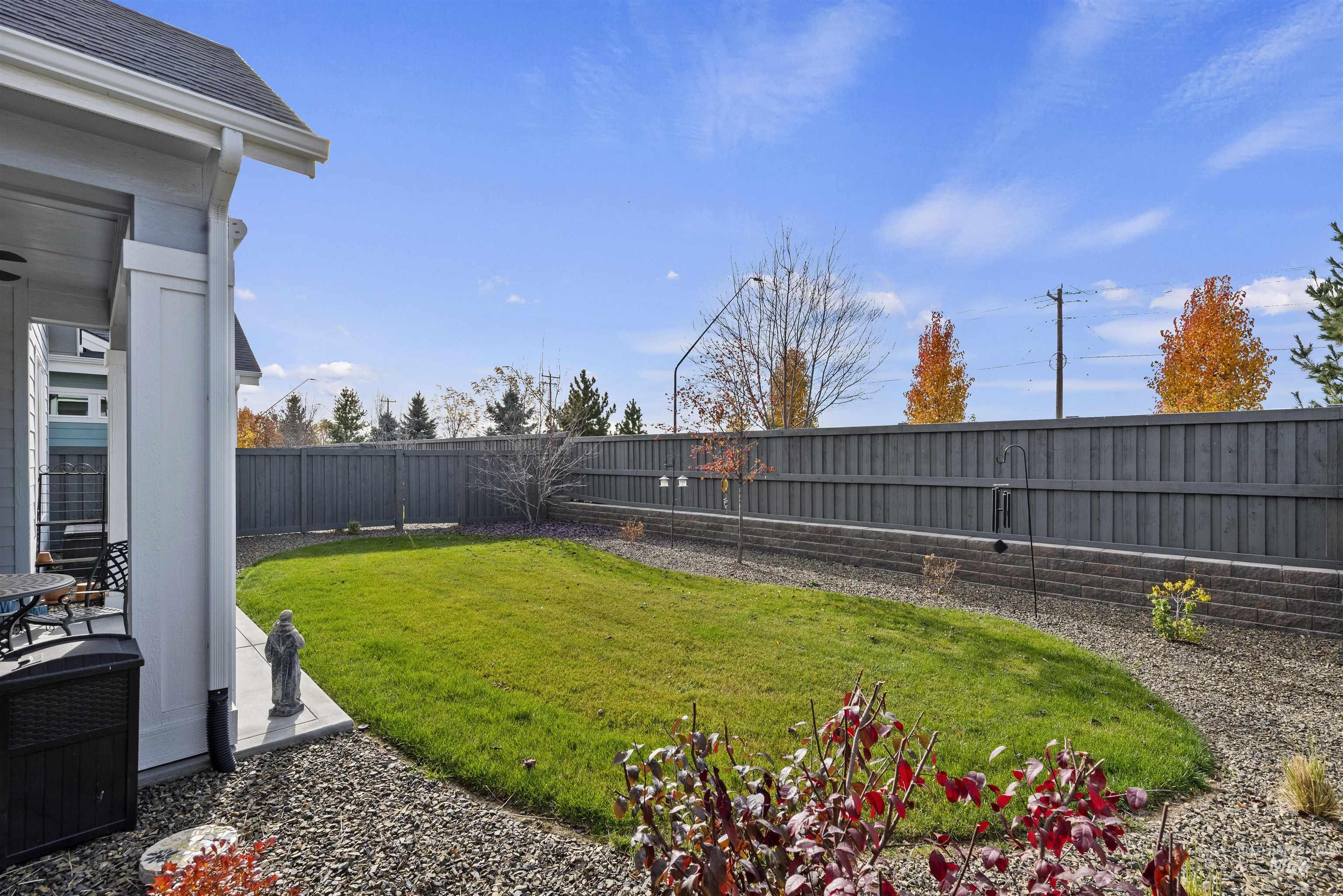 Fenced backyard featuring a patio