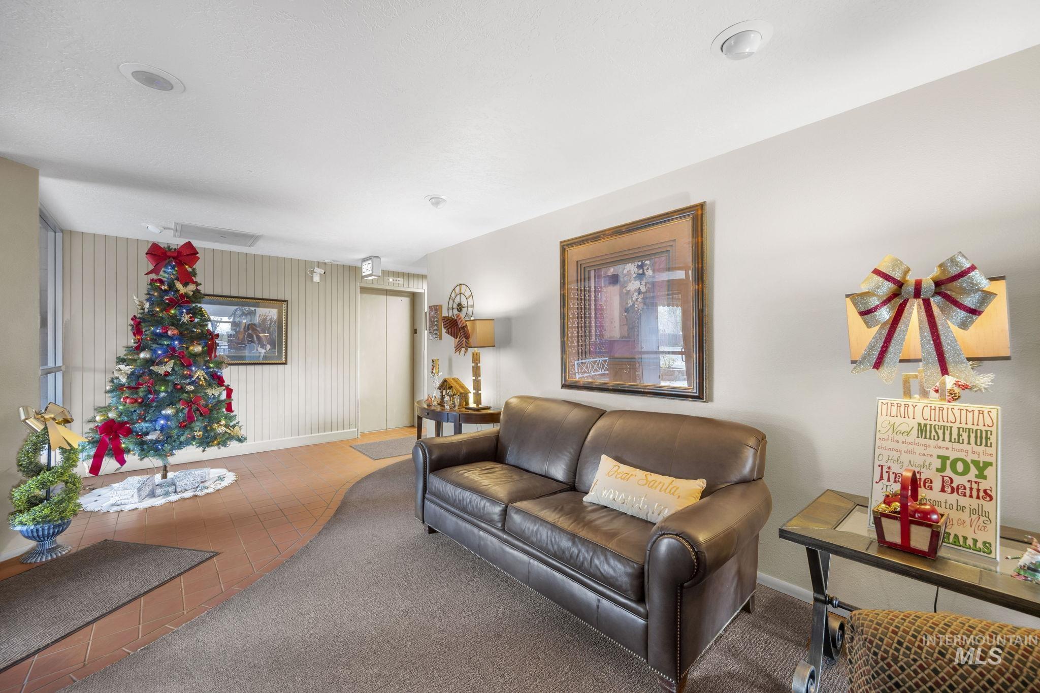 Seated area inside the front lobby.