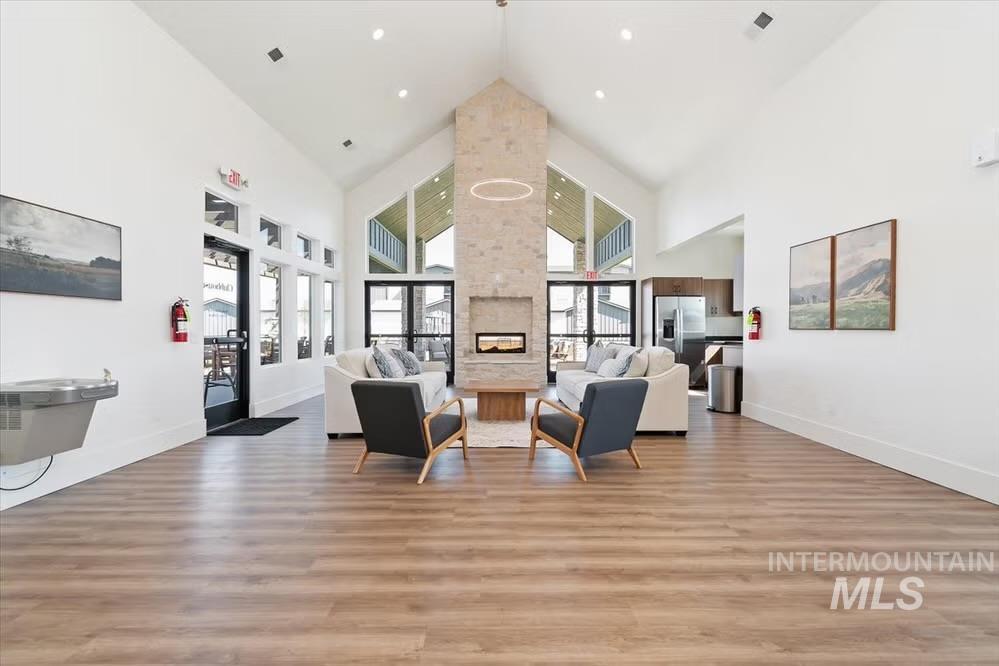 Lobby featuring high vaulted ceiling