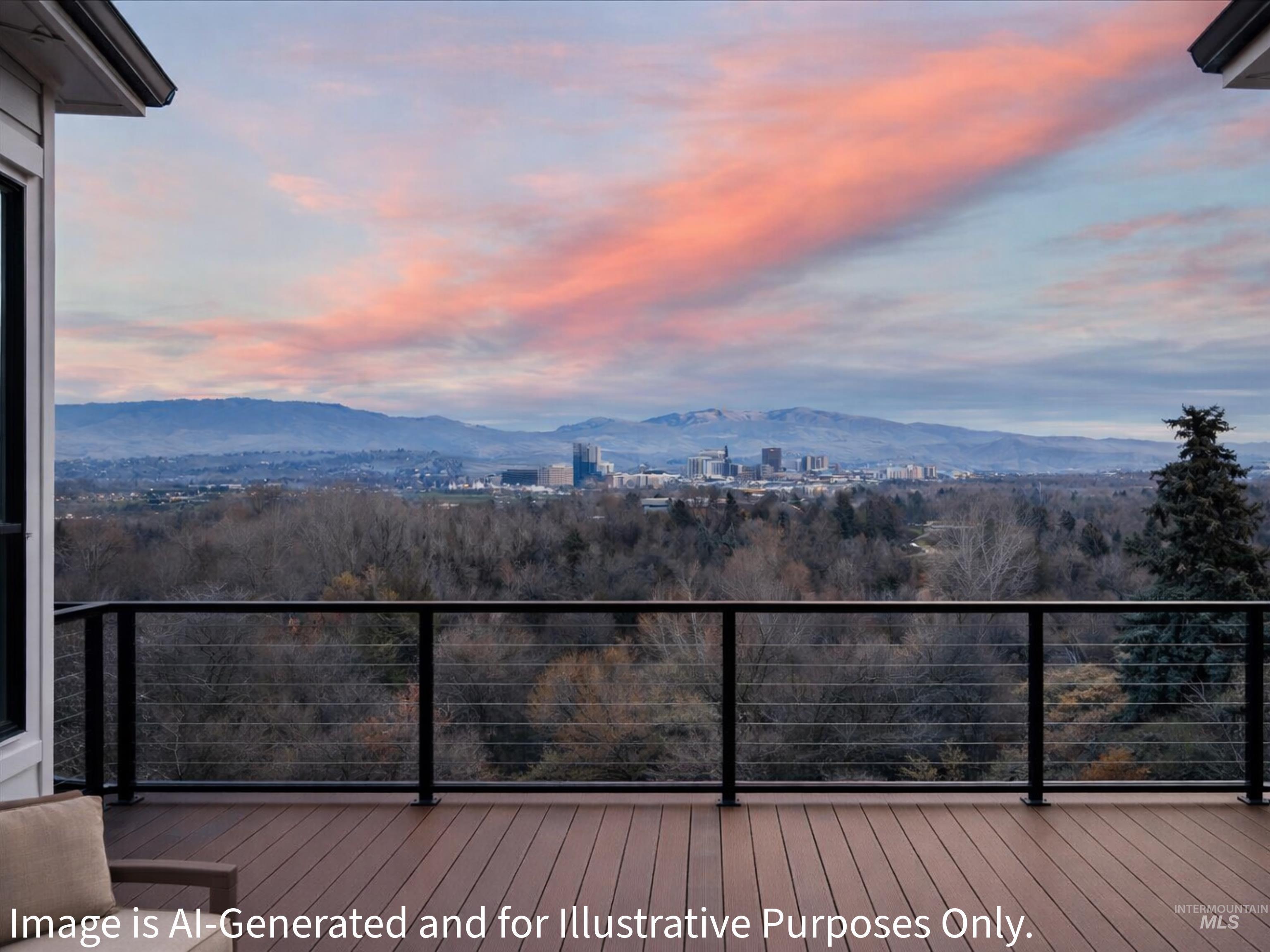 Deck at dusk with a mountain view