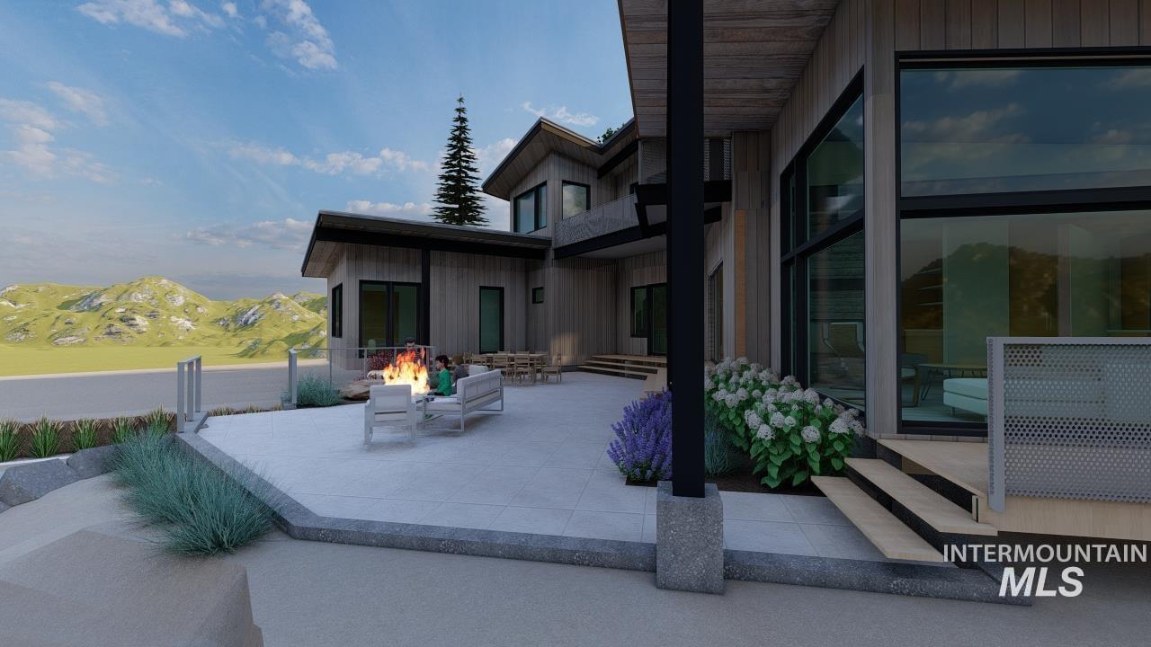 View of patio with a mountain view