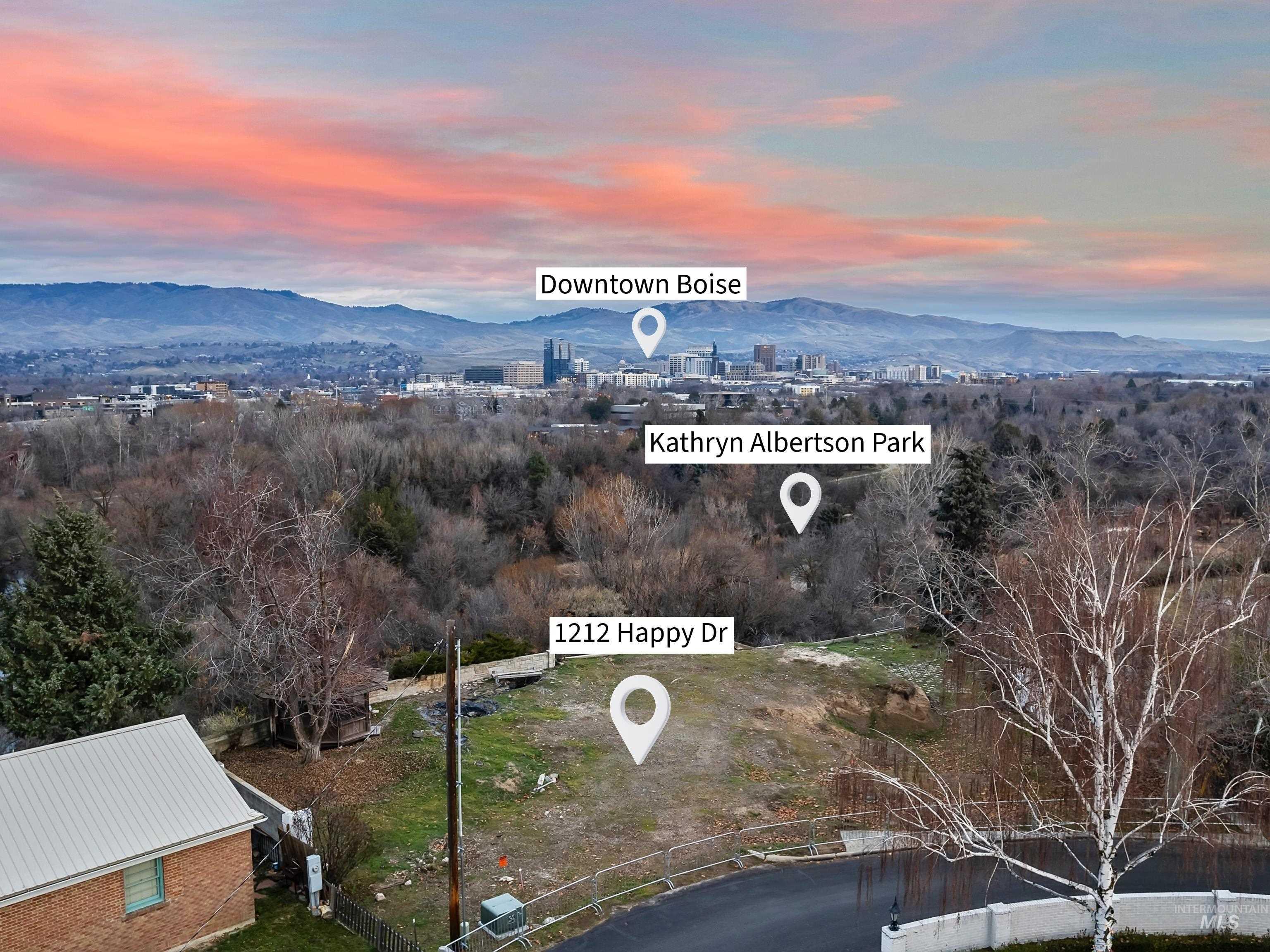 Aerial view at dusk of a mountain view
