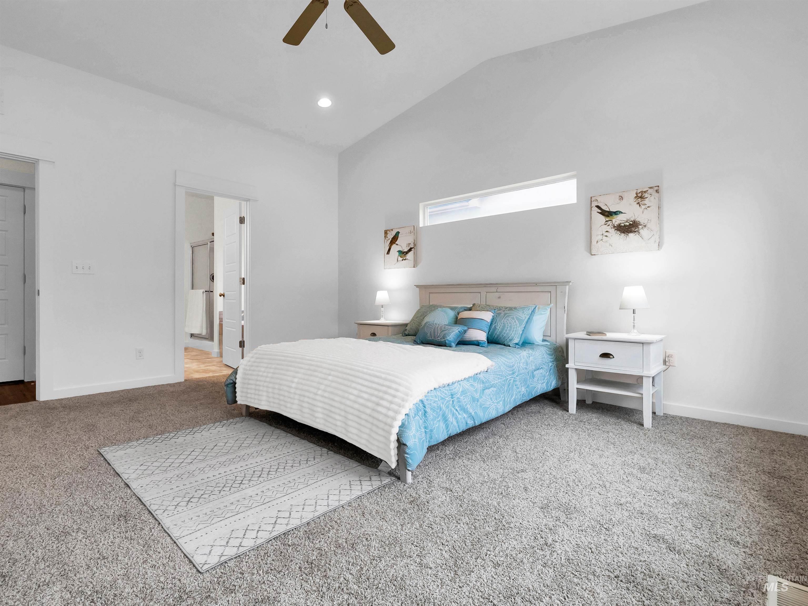 Primary bedroom, vaulted ceiling
