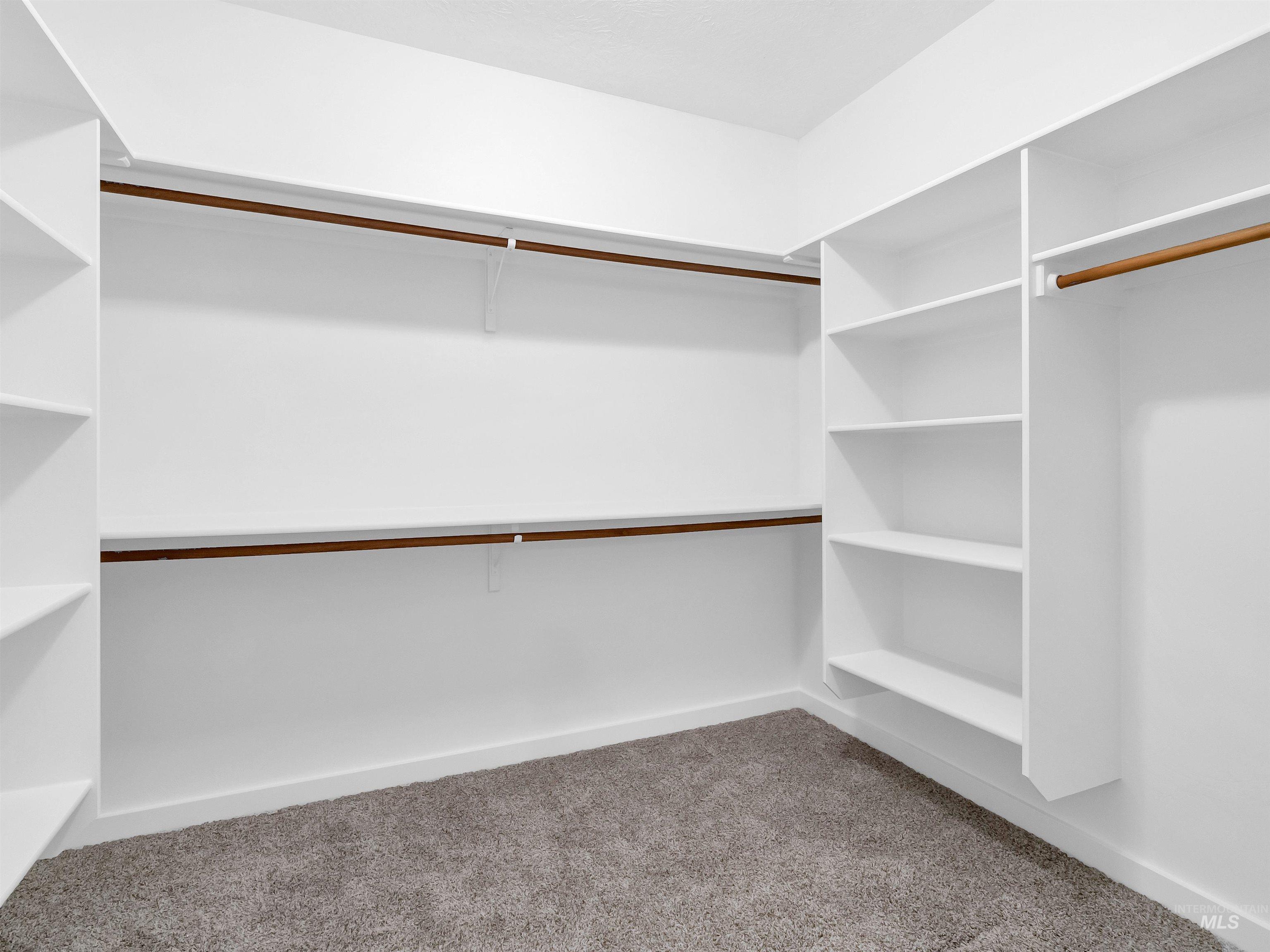 Spacious closet with light colored carpet