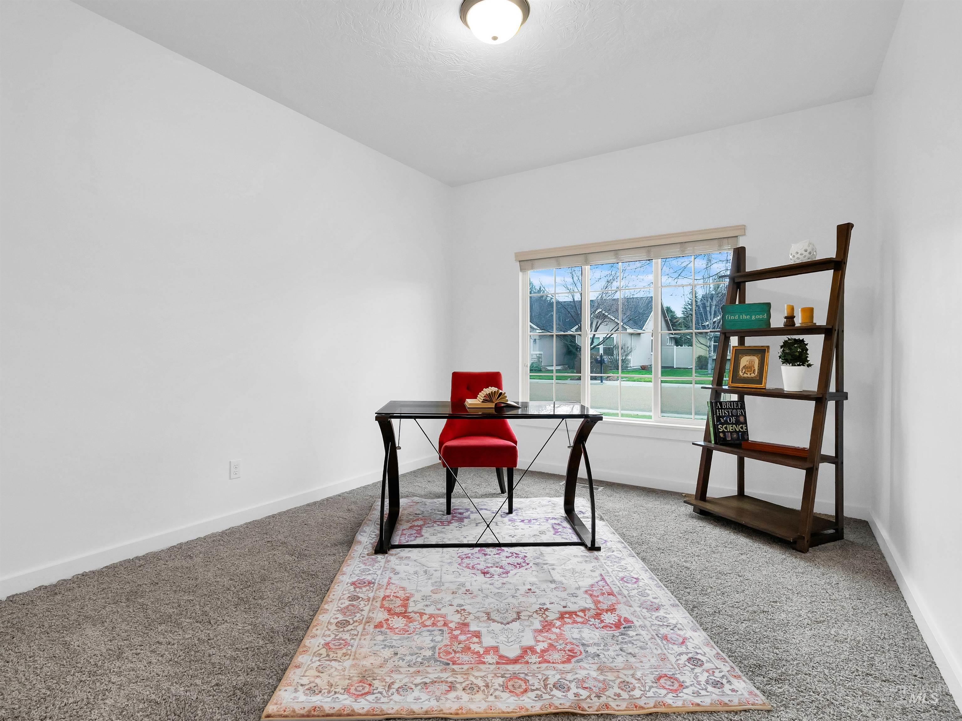 Office with light carpet