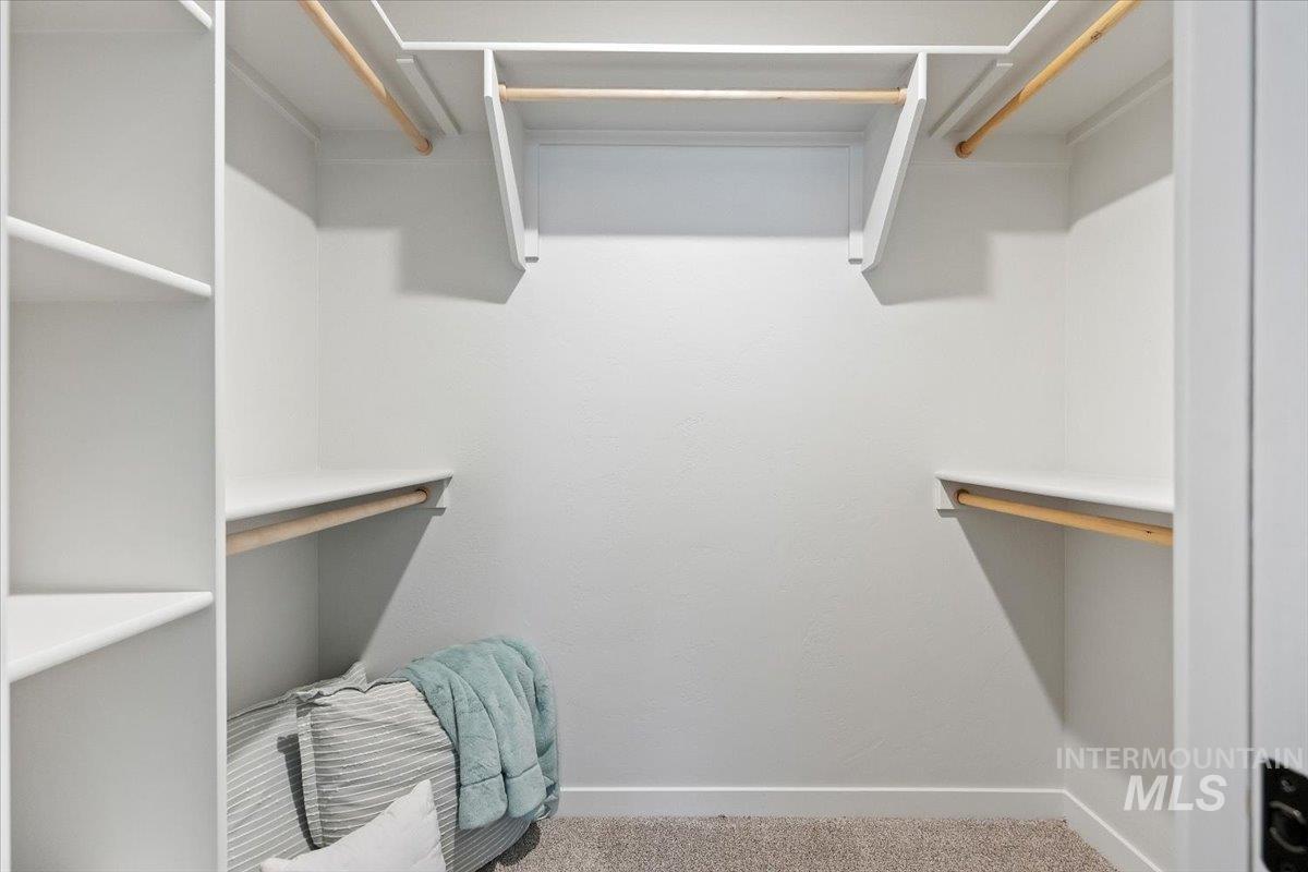 Spacious closet with carpet flooring