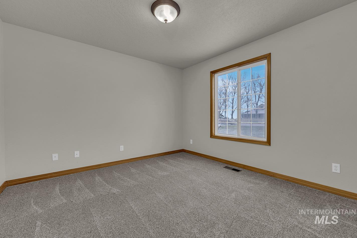 Unfurnished room featuring light colored carpet and a textured ceiling